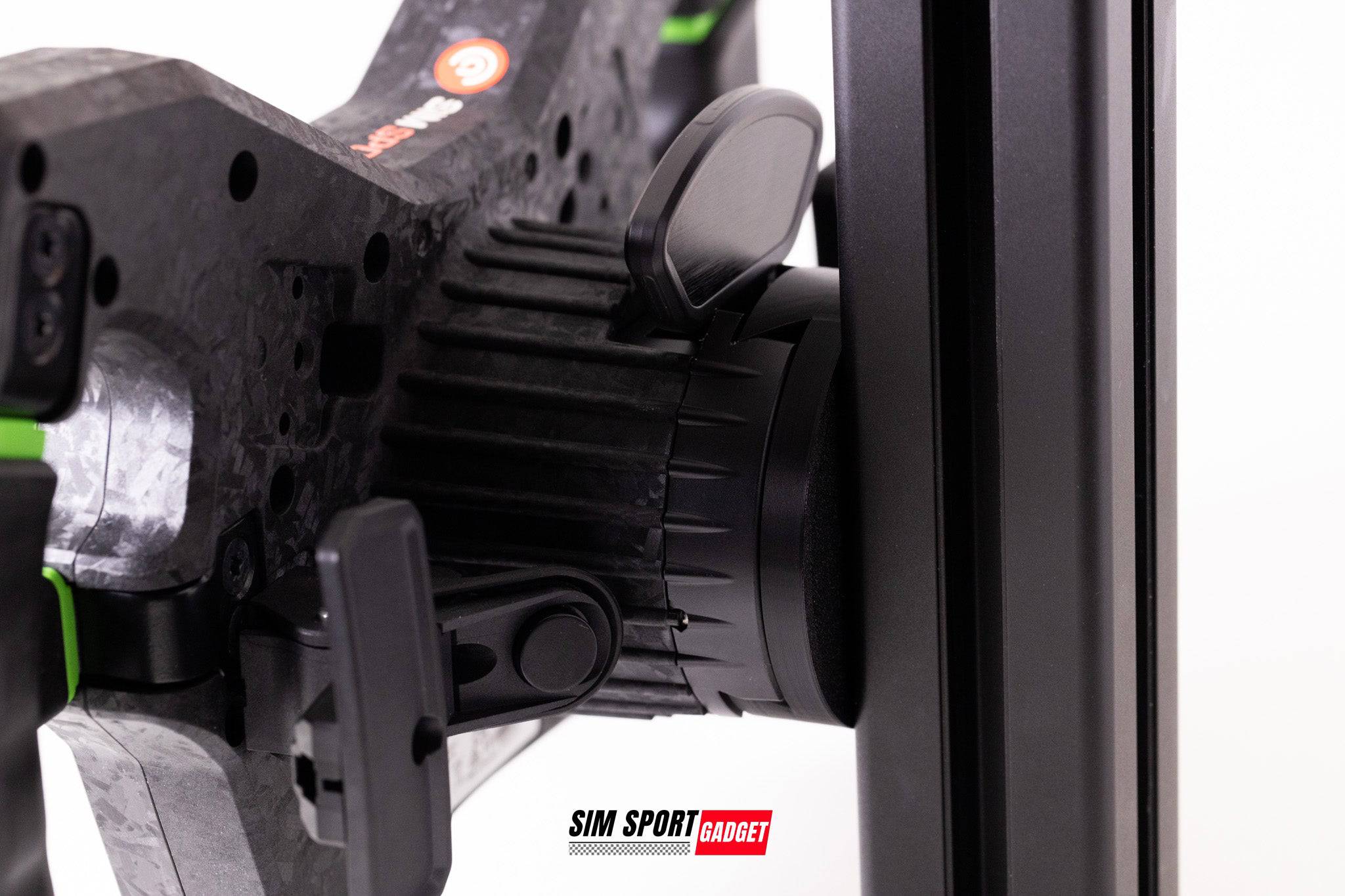 SimSportGadget Profile Wheel Mount for Asetek Quick Release, sturdy black metal mount with quick-release mechanism.