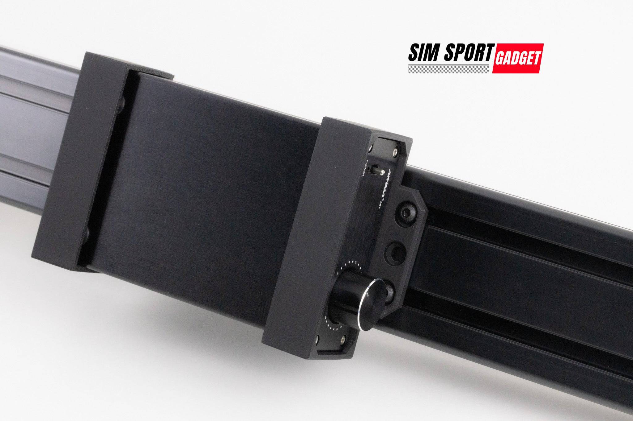 AIYIMA A07 amplifier bracket by SimSportGadget, power brick mount for sim racing aluminum rig, sturdy holder for amplifier or power brick.