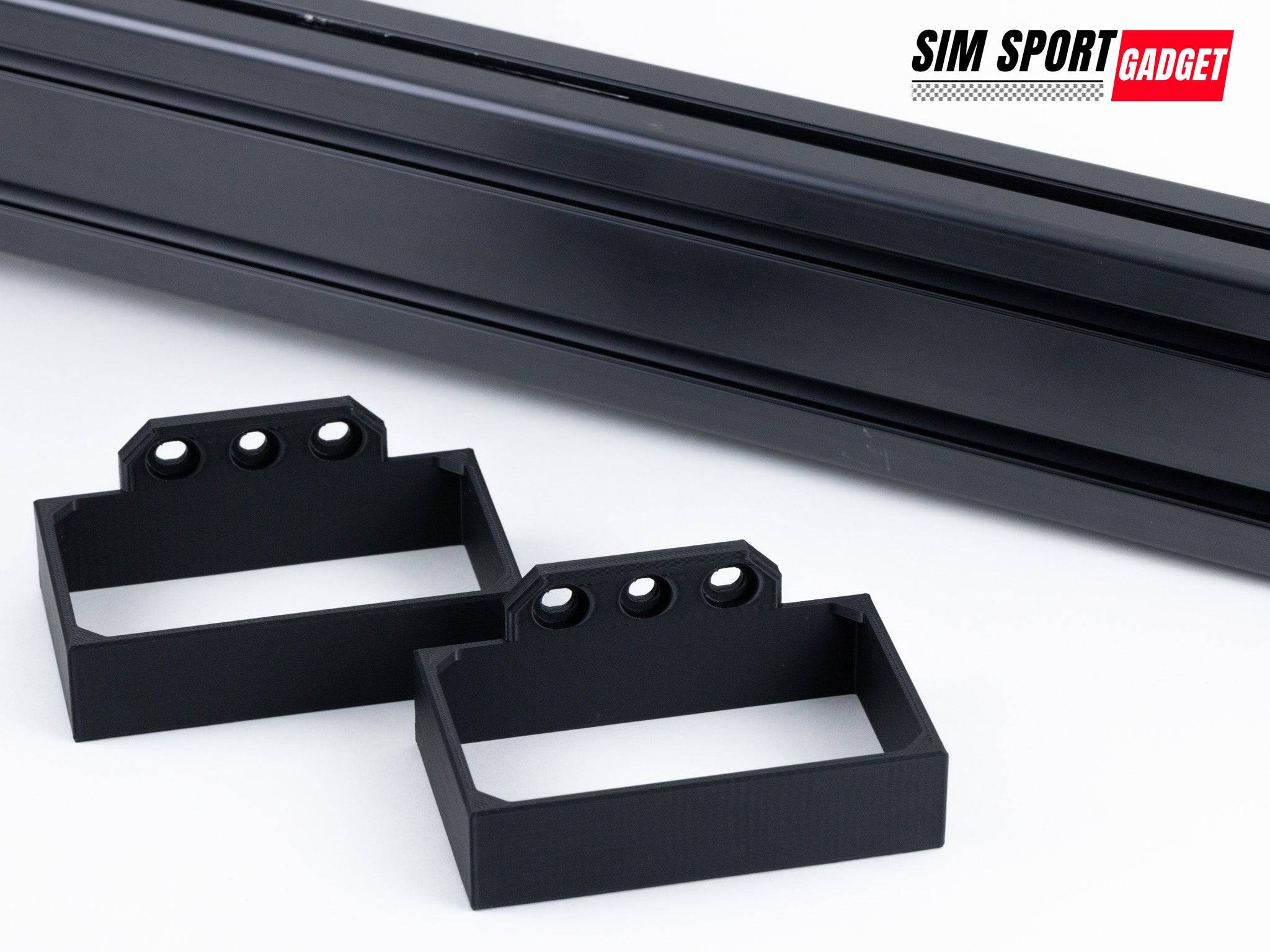 SimSportGadget Asus PG32UCDP power brick holder bracket mounted on a monitor desk for secure cable management and organization.