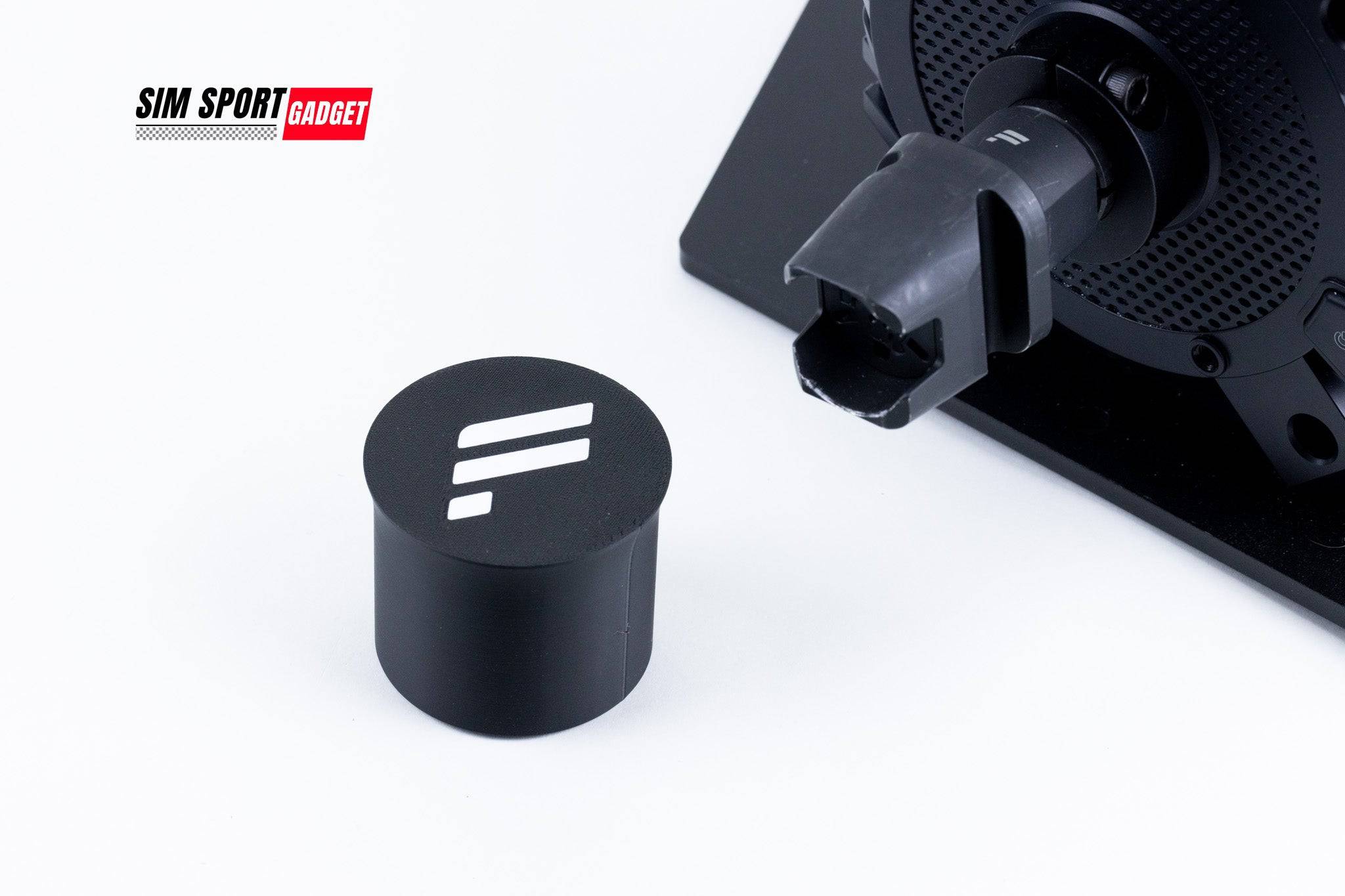 Dust cover for Fanatec QR2 base from SimSportGadget, protecting the side of the racing wheel base from dust and debris.