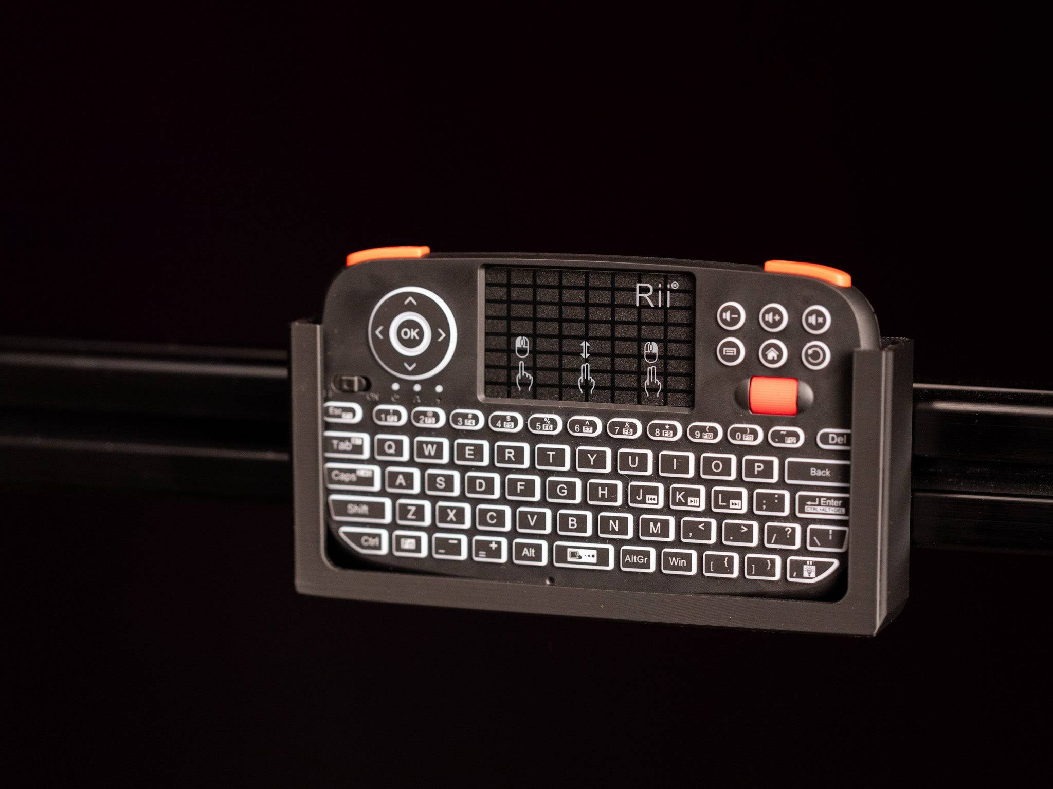 SimSportGadget Rii i4 Mini keyboard holder mount attached to a compact keyboard for secure placement and organization.