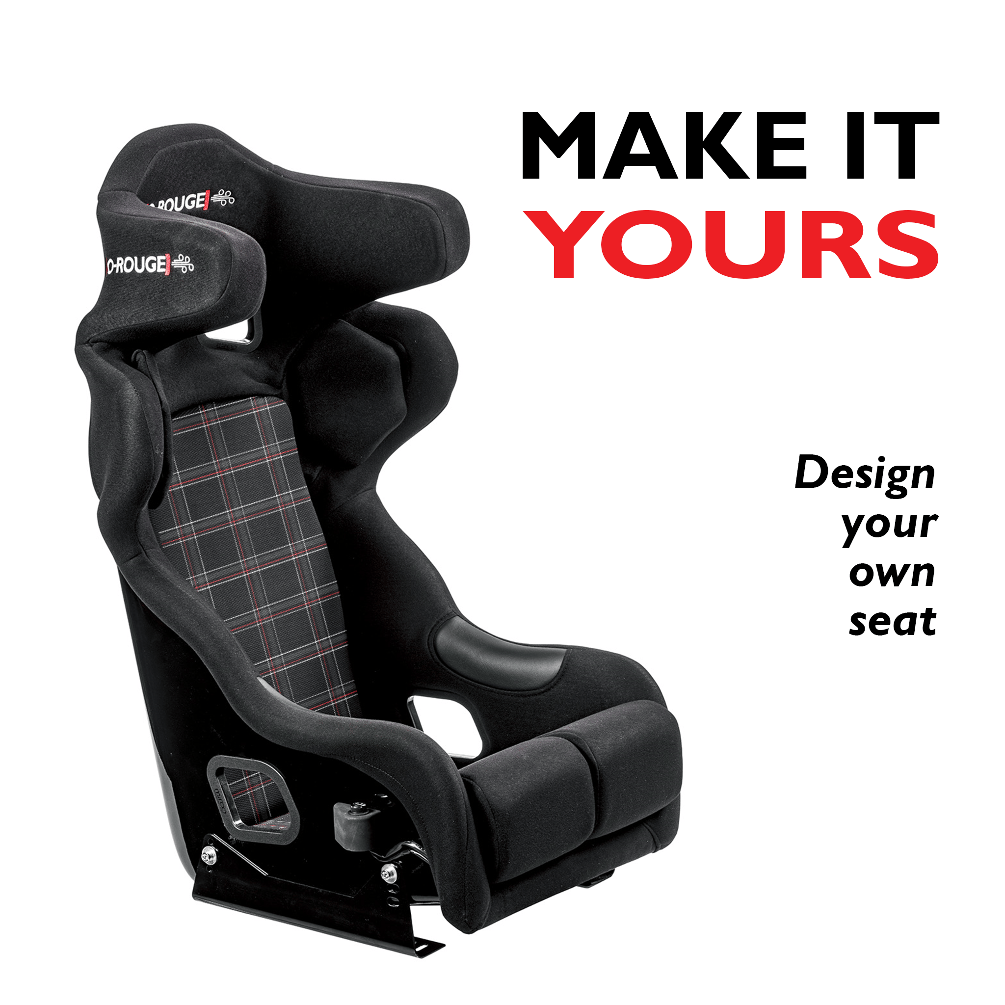 O-Rouge C2 Cold Fusion racing seat for sim racing and gaming, black with red accents and ergonomic design.