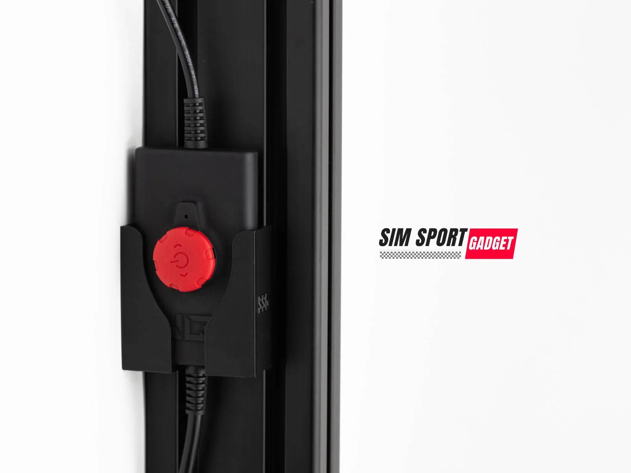 Next Level Racing HF8 Remote Mount by SimSportGadget, showing a sturdy black remote mount attached to a gaming setup.