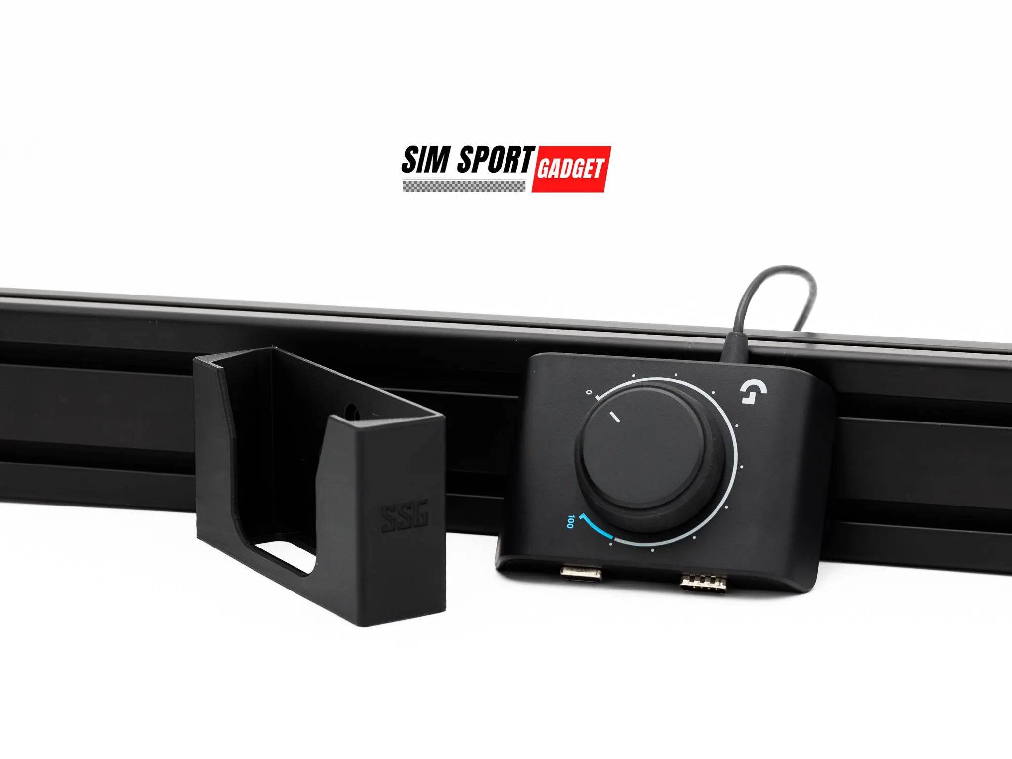 SimSportGadget Logitech G Racing Adapter Mount for sim racing and flight rig accessories, shown mounted on a rig setup.