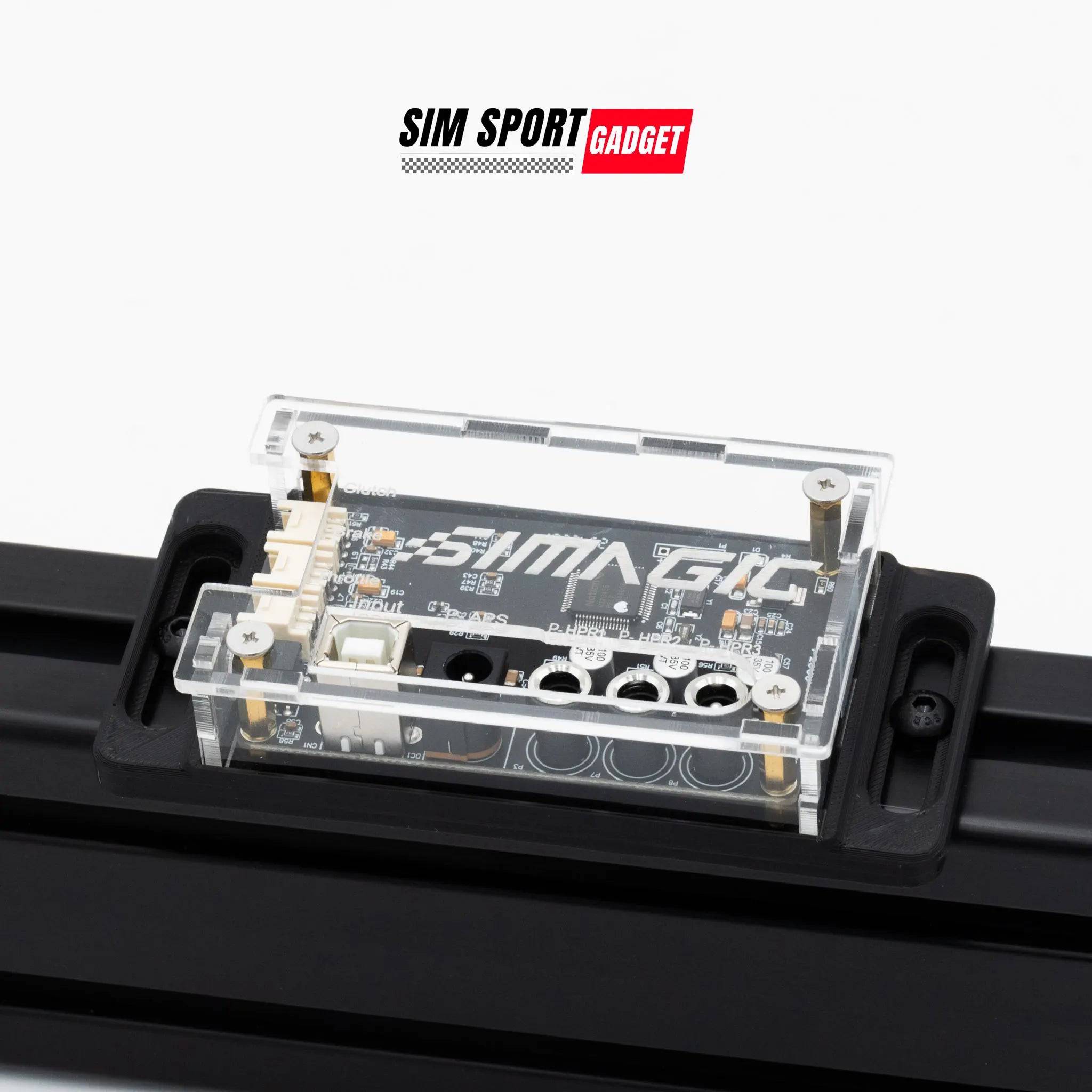 Simagic P2000 Haptic Control Module Mount by SimSportGadget, accessory mount for sim racing control modules, shown in black.