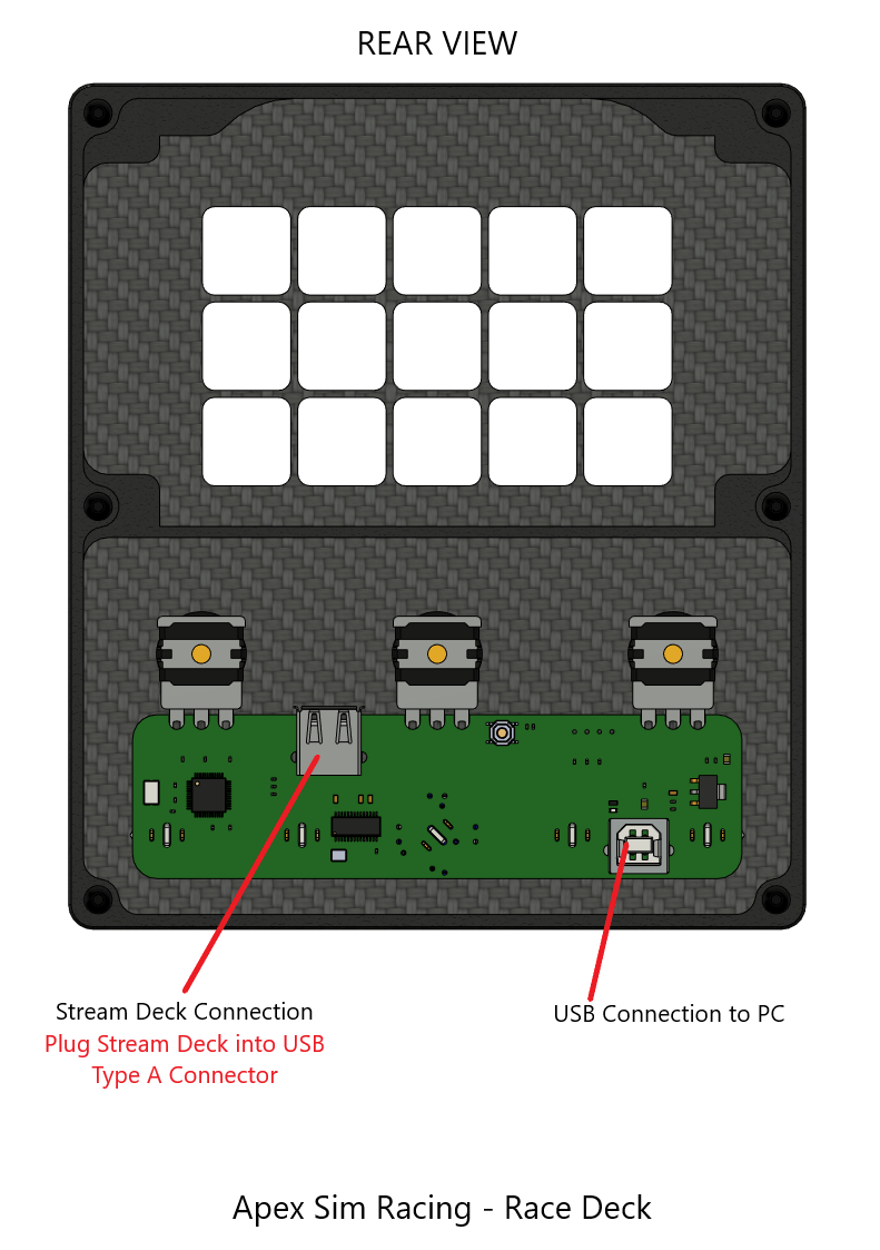Apex Sim Racing Race Deck button box with multiple colorful control buttons and knobs for sim racing setups