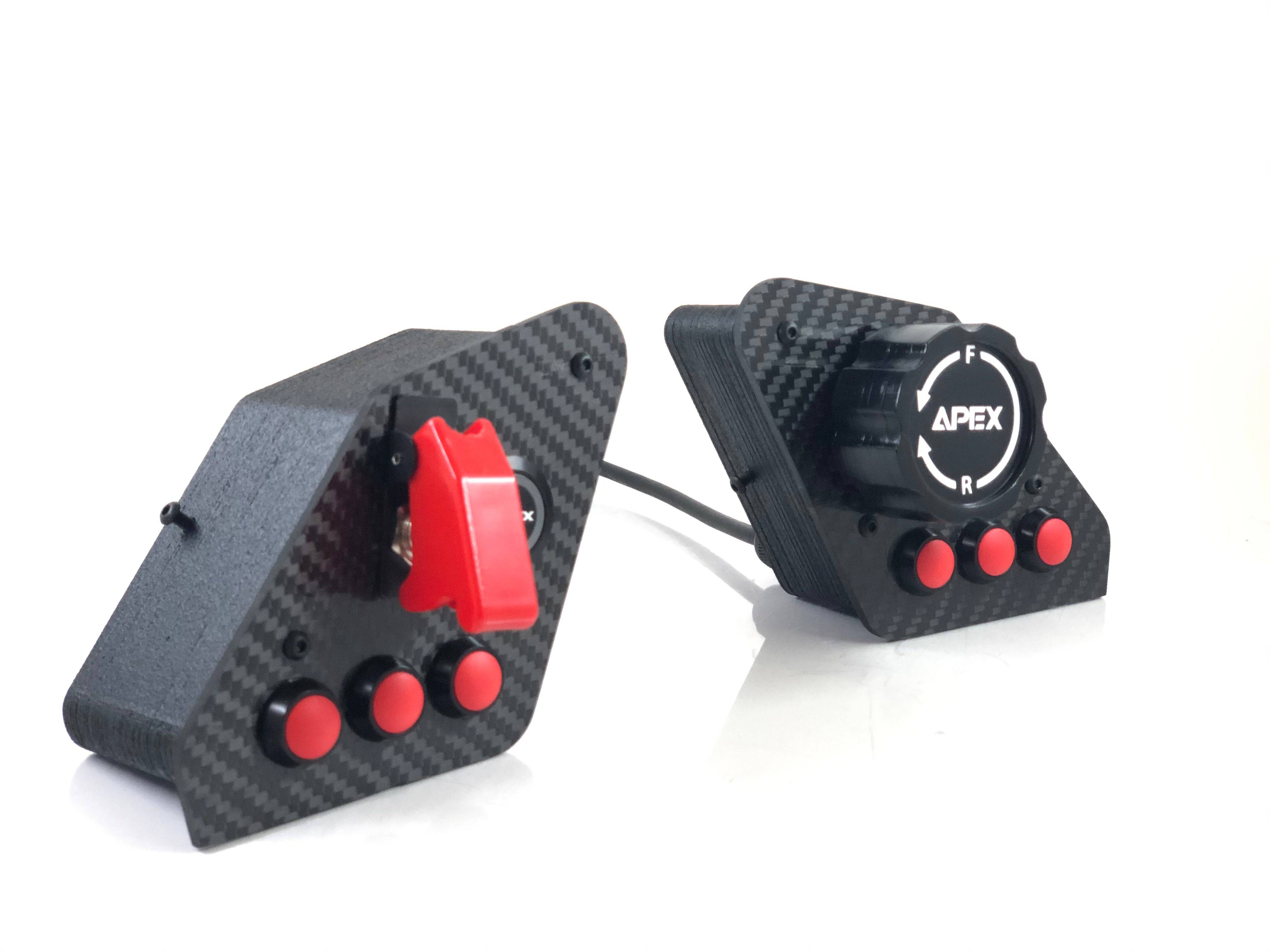 Apex Sim Racing SimLab P1-X Dash Board Pods button box with multiple control buttons on a racing simulator setup.