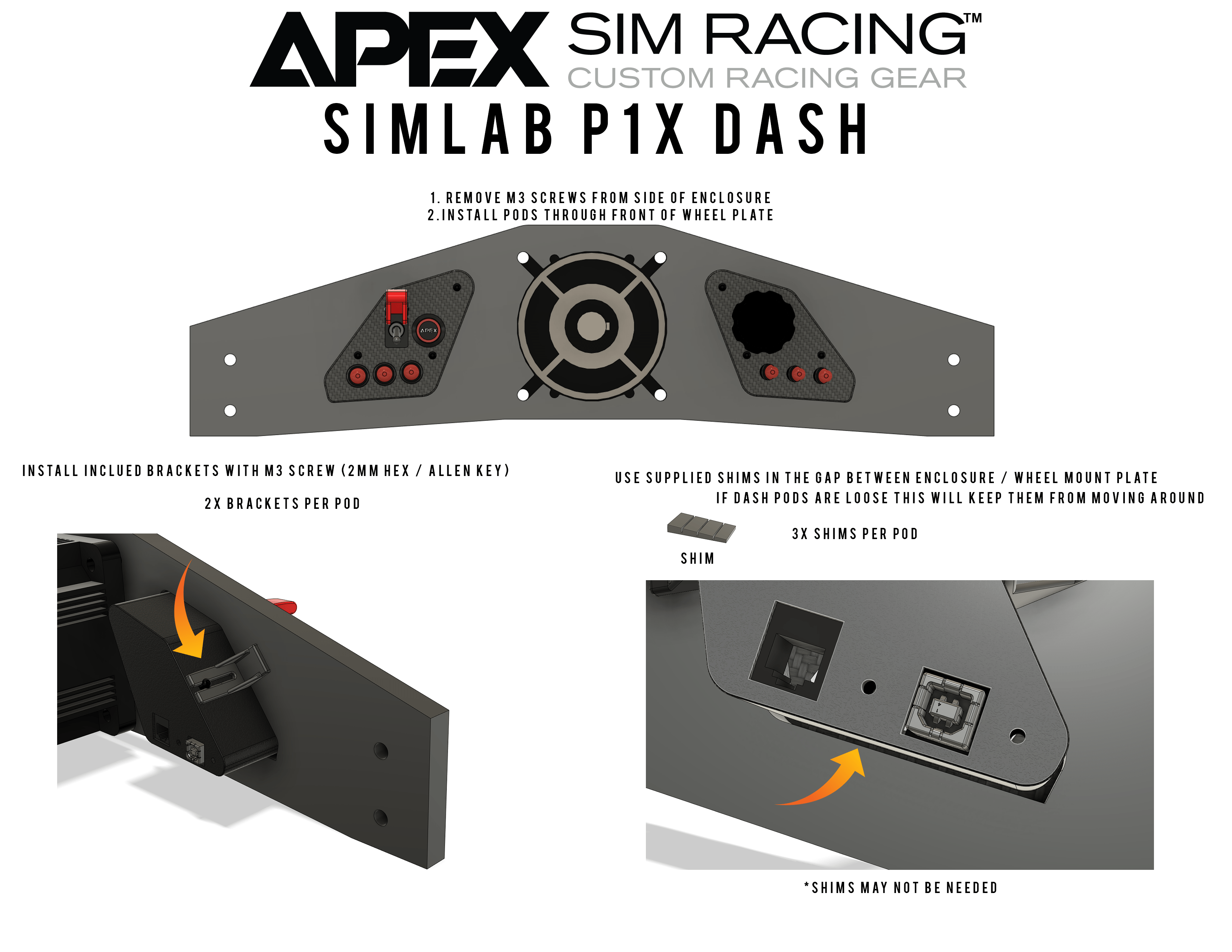 Apex Sim Racing SimLab P1-X dash board pods button box with multiple control buttons and switches for racing simulator setup.