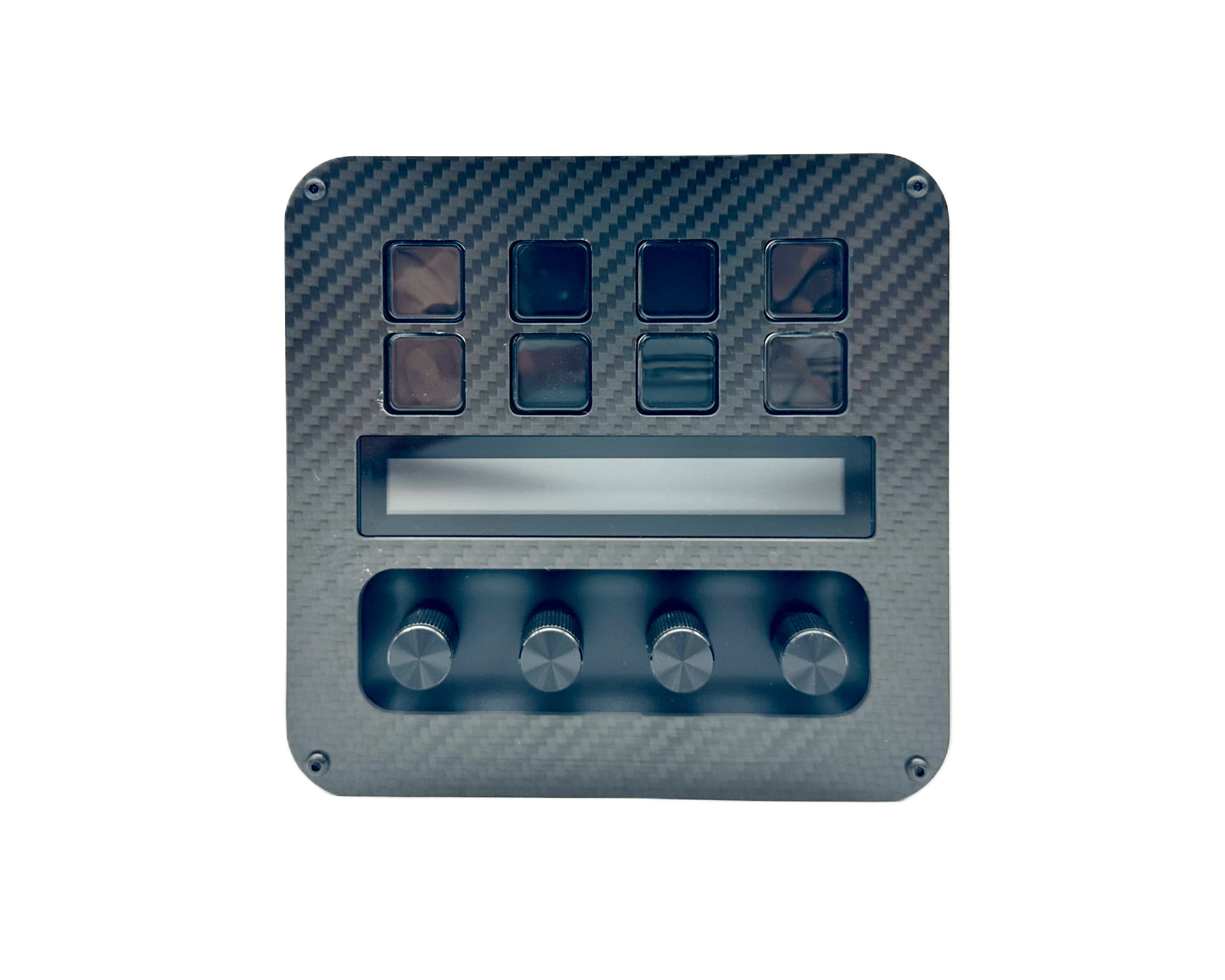 Apex Sim Racing Stream Deck Plus Mount attached to a button box for customizable racing simulation setups.