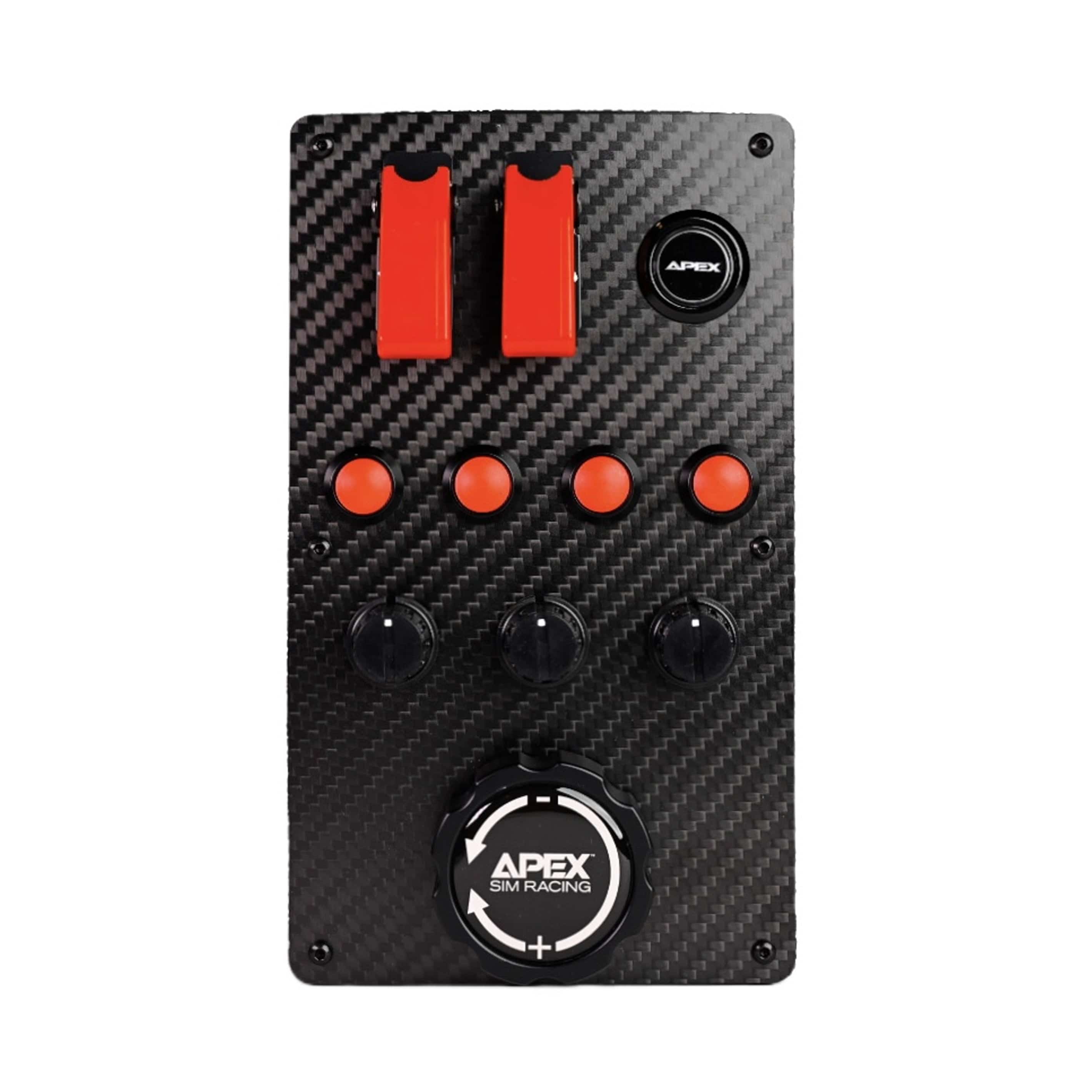 Apex Sim Racing Vertical Mount Button Box V1 with multiple programmable buttons for racing simulation setups.