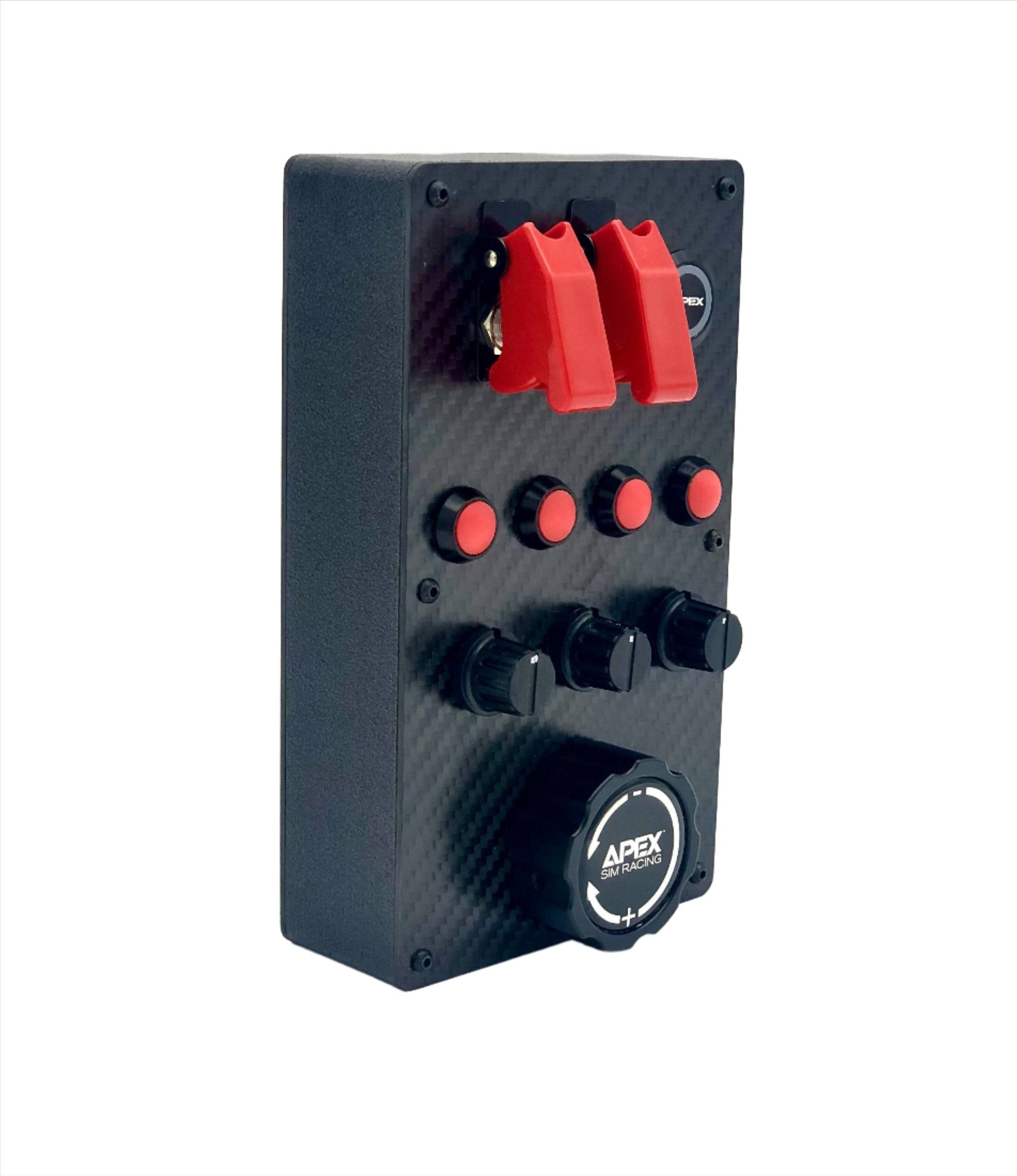 Apex Sim Racing Apex Button Box Vertical Mount V1 with multiple programmable buttons for racing sim setups.