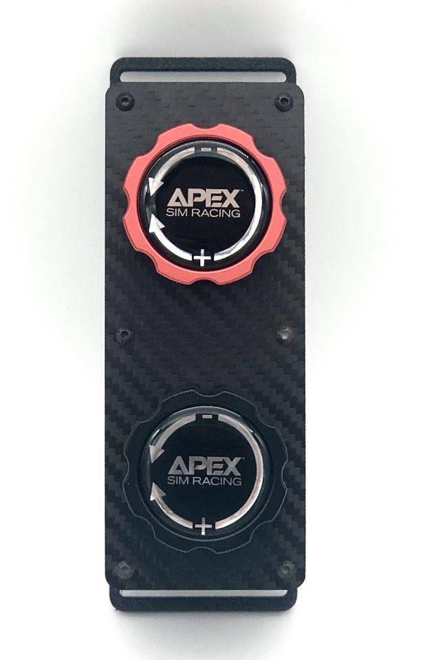 Apex Sim Racing Slim Racer Button Box with multiple buttons and knobs for gaming controller customization.