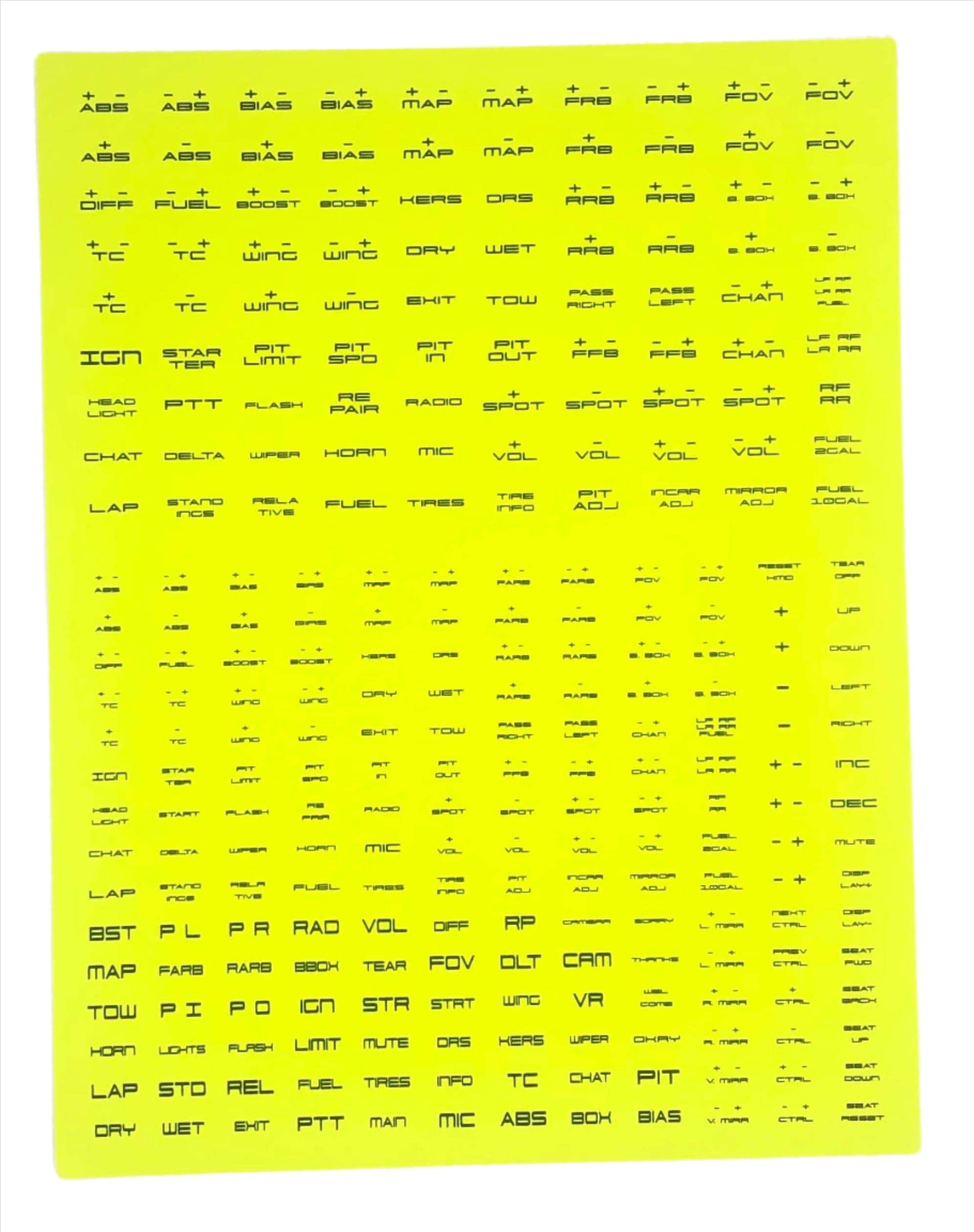 Apex Sim Racing Button Box Label Kit with 270 adhesive labels for customizing button box controls.