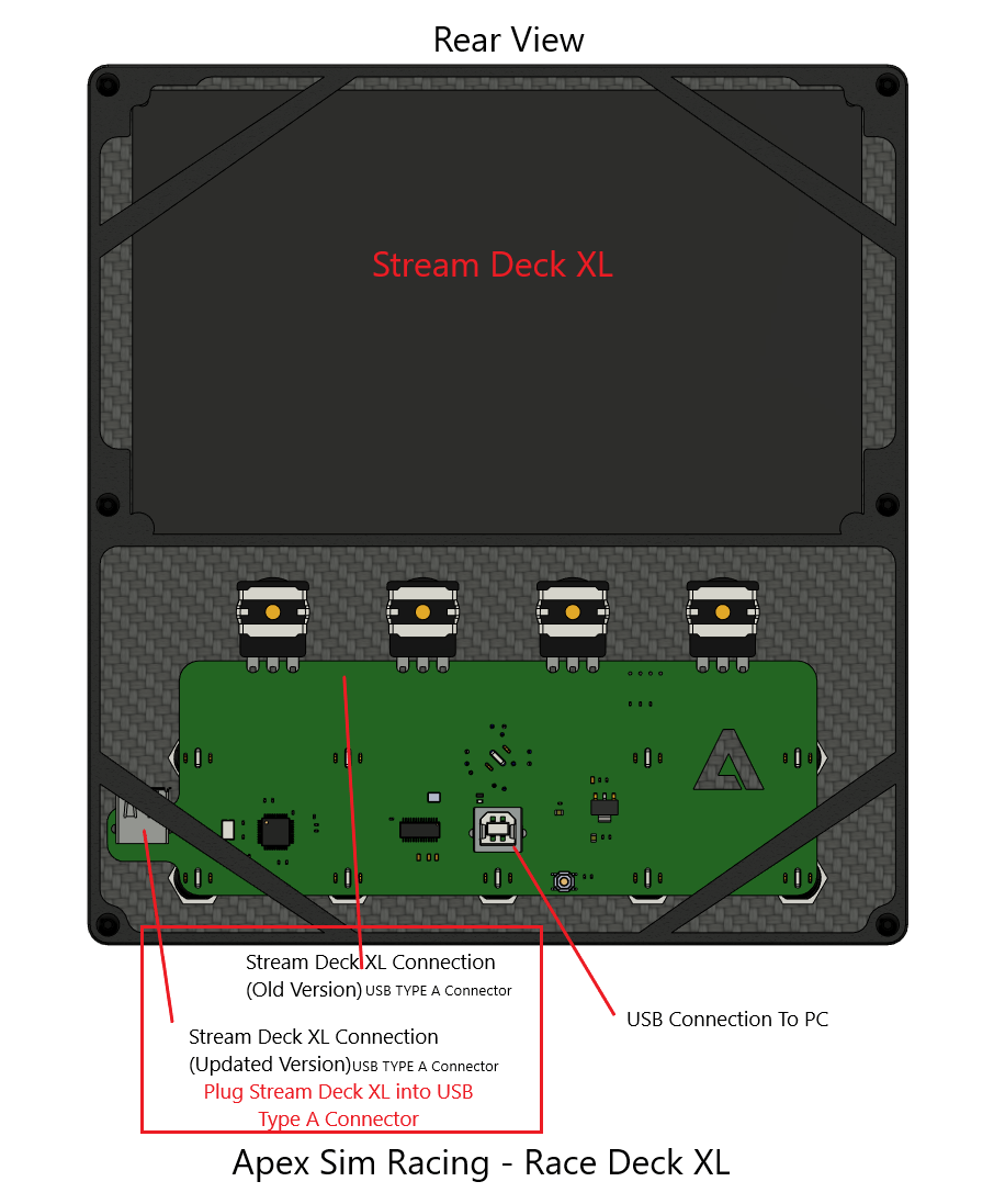 Apex Sim Racing Race Deck XL Button Box with multiple programmable buttons on a sleek black panel for sim racing setups.