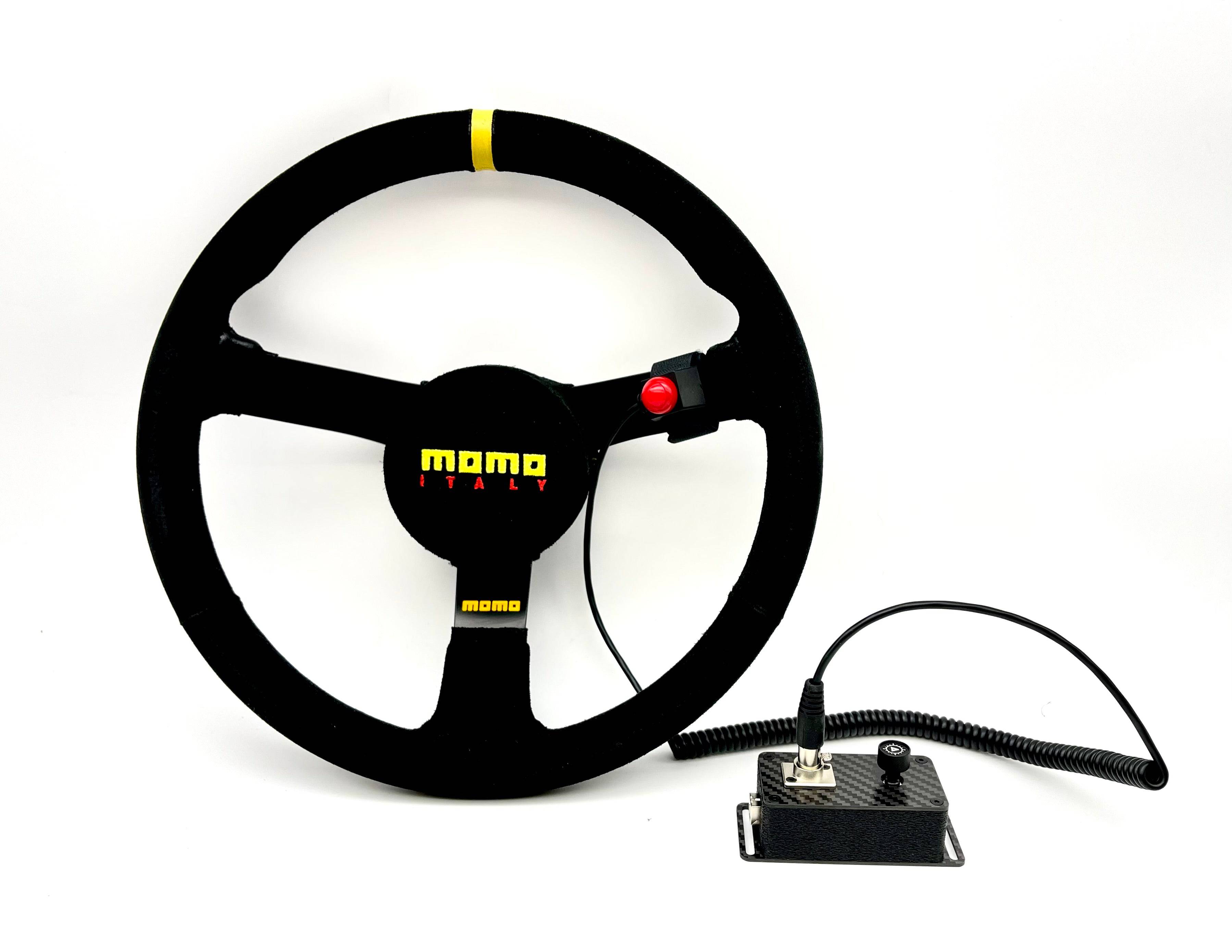 Apex Sim Racing Push To Talk (PTT) Button Box for gaming, featuring multiple buttons on a compact black control panel.