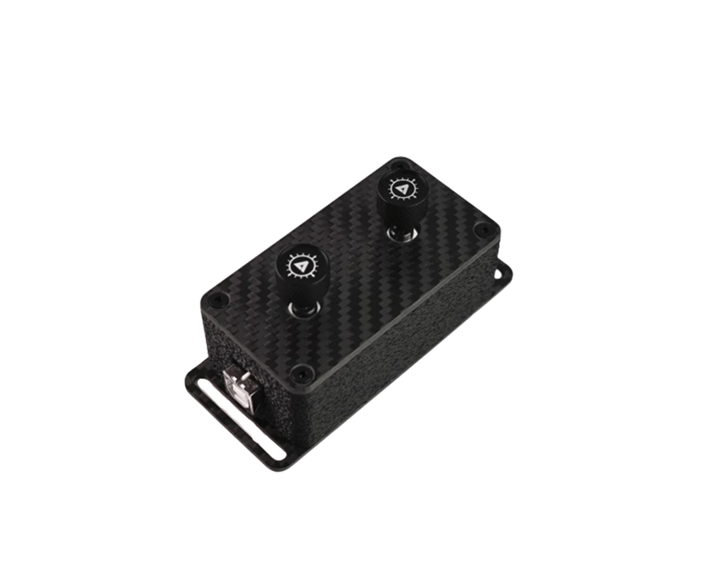 Apex Sim Racing Black Box Mini Sim Racing Button Box with multiple black buttons on a compact panel for racing controls.