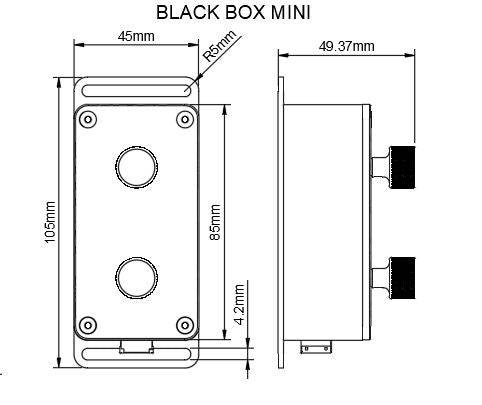 Apex Sim Racing Black Box Mini Sim Racing Button Box with multiple programmable buttons and control switches for racing simulation.