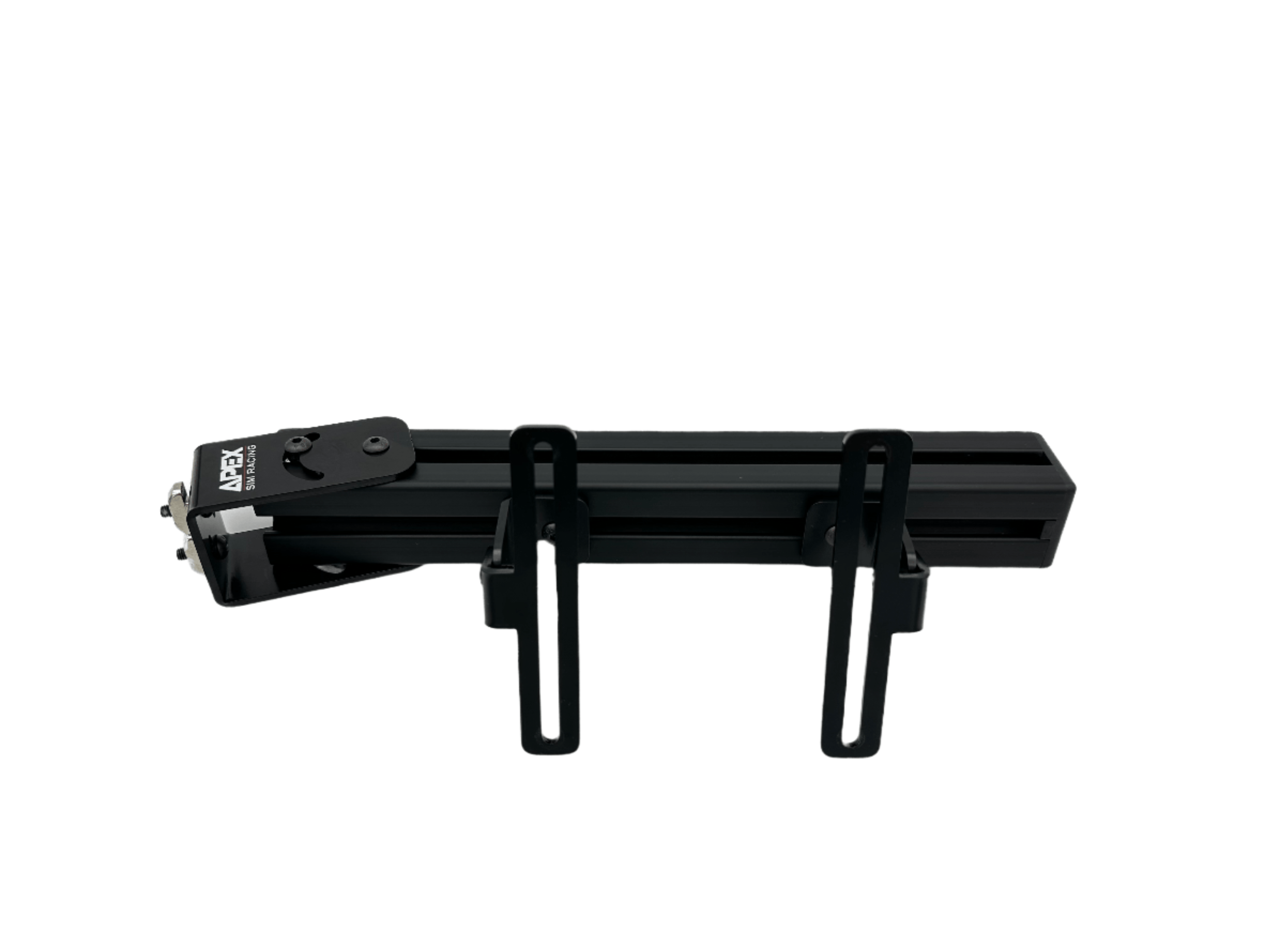 Apex Sim Racing Button Box Mount V2 with multiple buttons and switches for racing sim setup, mounted on a sturdy frame.