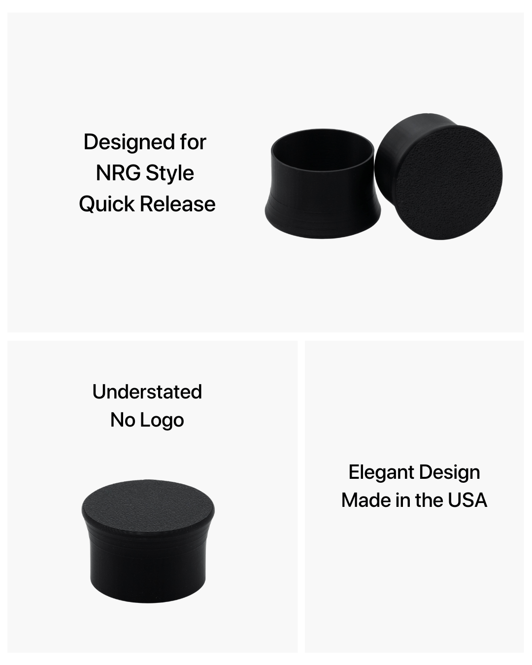 SimSportGadget dust cover for NRG wheel base quick release, shown as an accessory mount in close-up image.