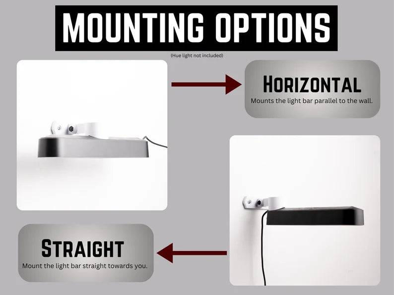 SimSportGadget Hue Play Bar Light Wall Mount with Extended Arm, accessory mount for flexible lighting setup, shown attached to wall.