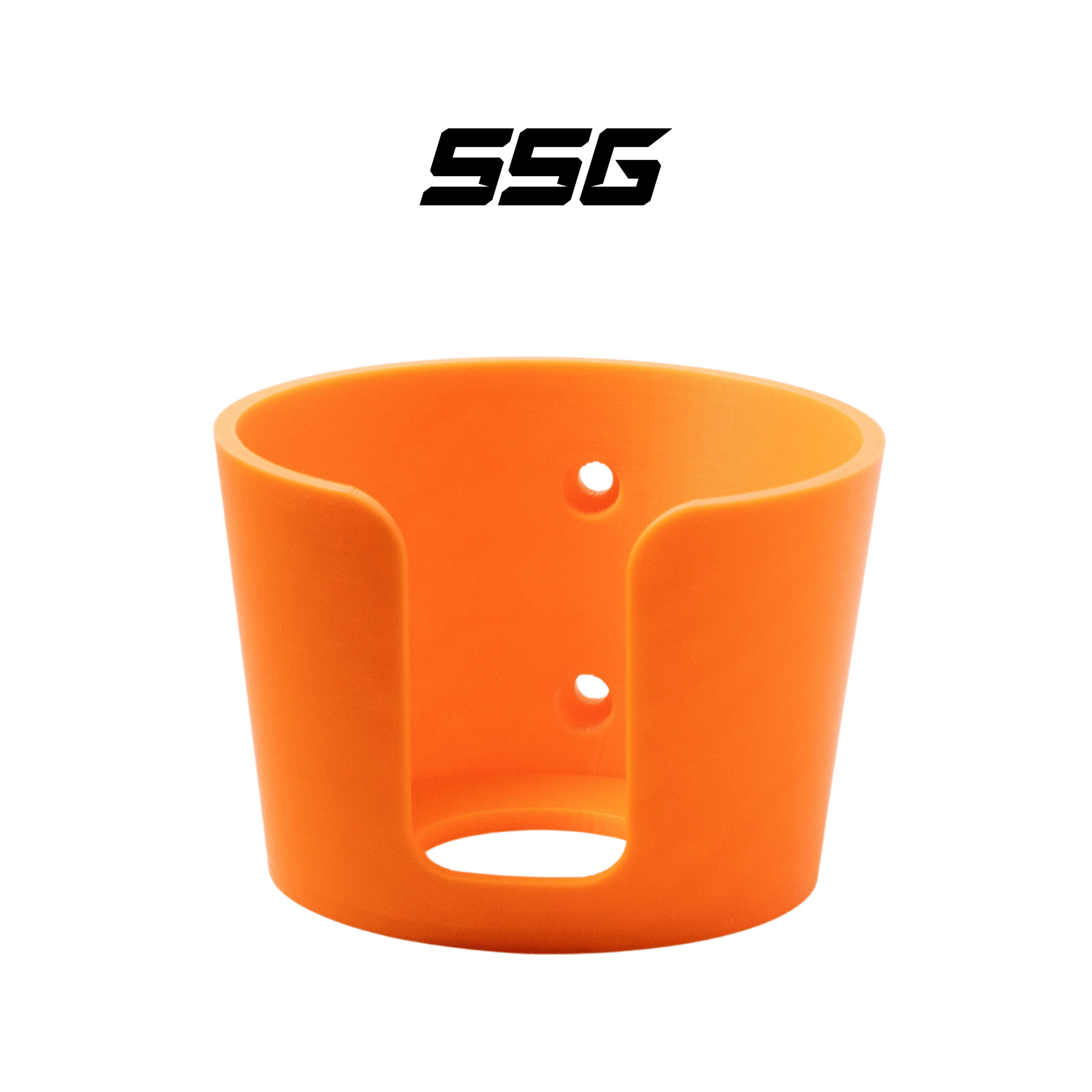 SimSportGadget cup holder for sim rig accessories mount, holds beverage bottles securely on racing simulator setup.