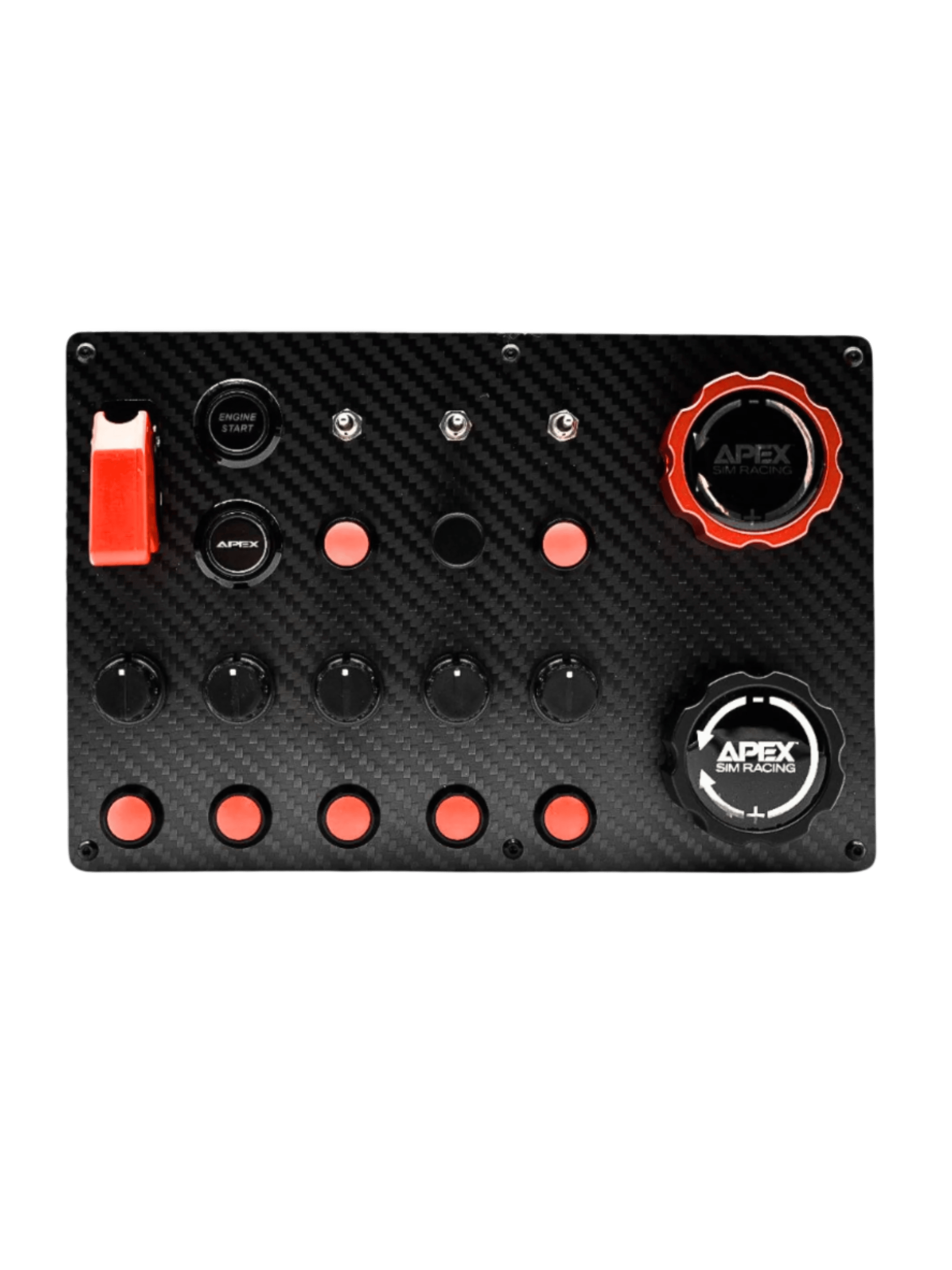 Apex Sim Racing Downforce Button Box with multiple programmable buttons for sim racing setups.