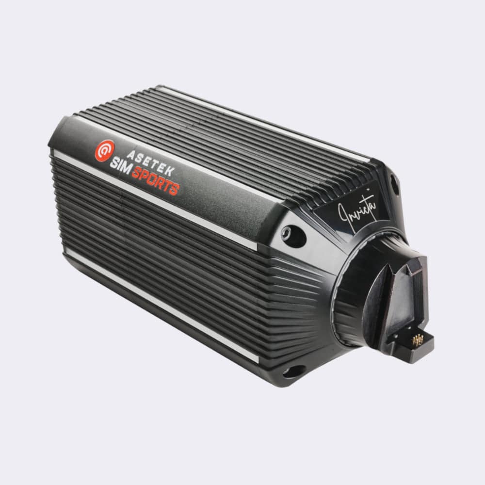 Asetek SimSports Invicta Direct Drive Wheelbase with 27Nm torque, shown from the right side, open box display