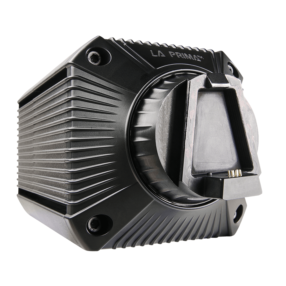 Asetek SimSports La Prima Direct Drive Wheelbase 12Nm showing front view with sleek design and control interface.