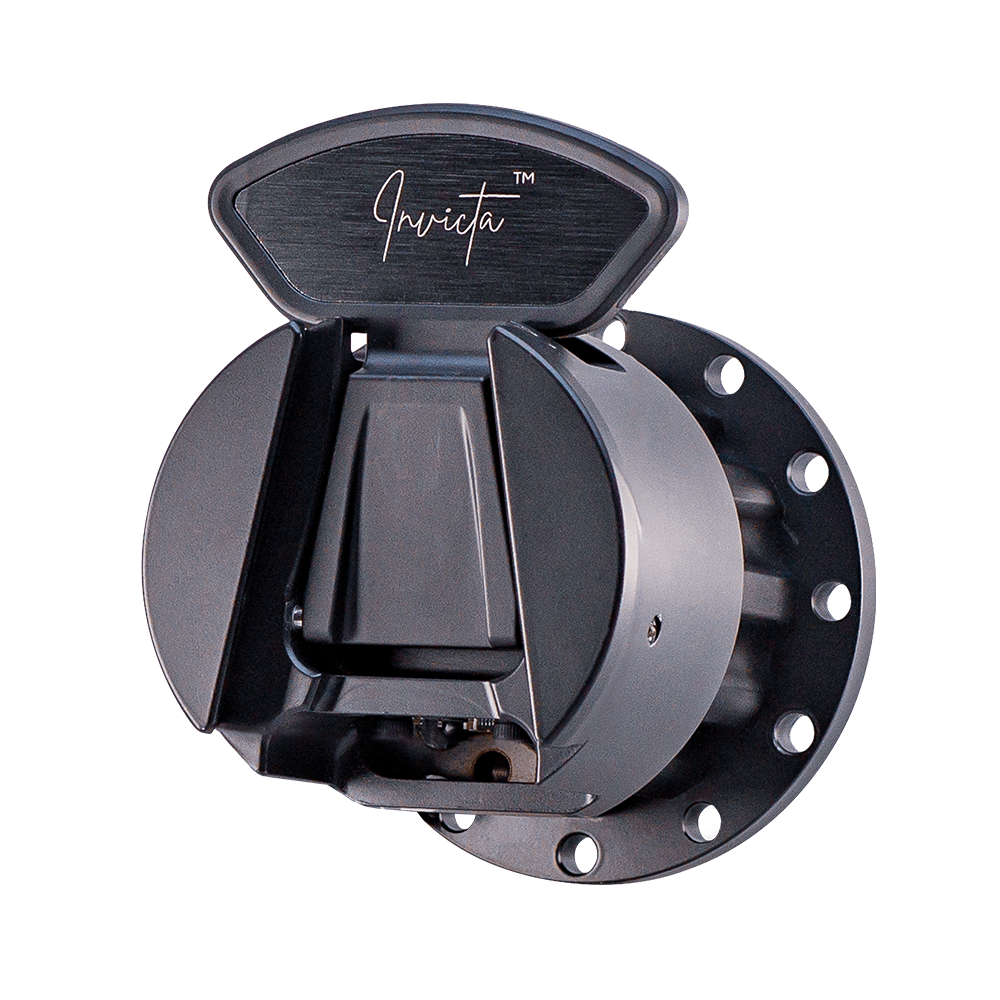 Asetek SimSports Invicta Quick Release Adapter V2 for wheel rims, USB-A connection, shown on a white background.