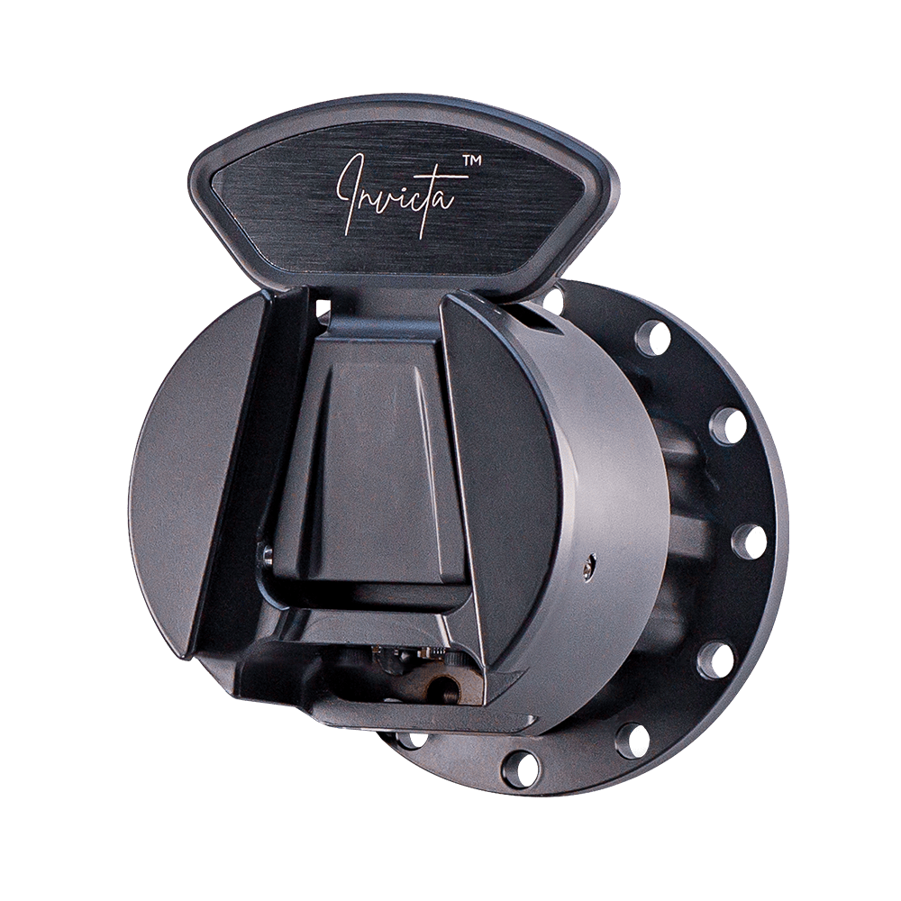 Asetek SimSports Invicta™ Quick Release Adapter for wheel rims, USB-C connection, front view showing the compact design.