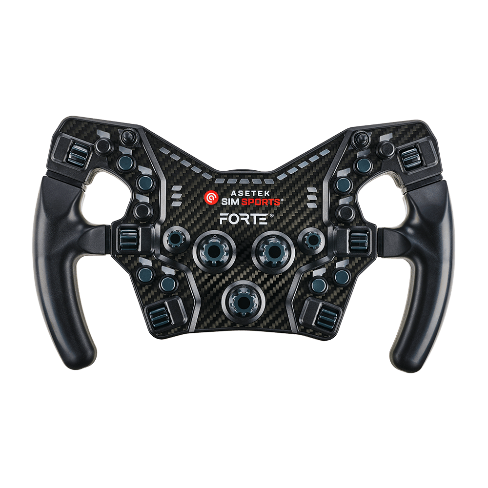 Asetek SimSports® black steering wheel button color kit with cushioned rim accessories for enhanced racing wheel customization.