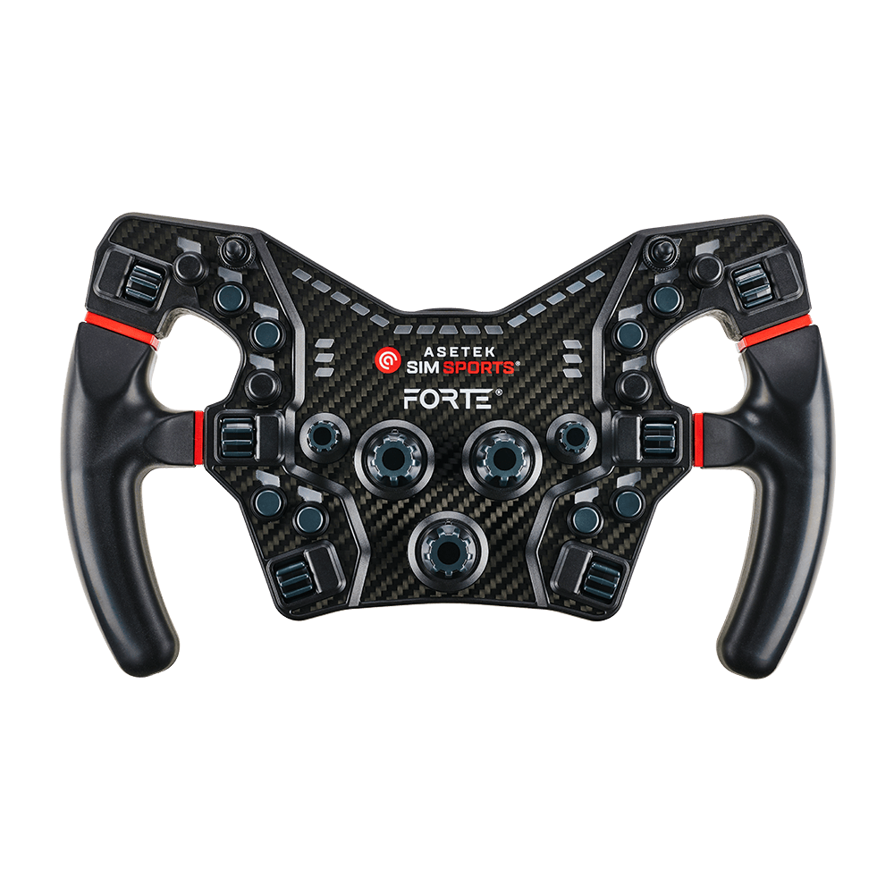 Asetek SimSports steering wheel button color kit with black and red cushions for wheel rim customization, no background.