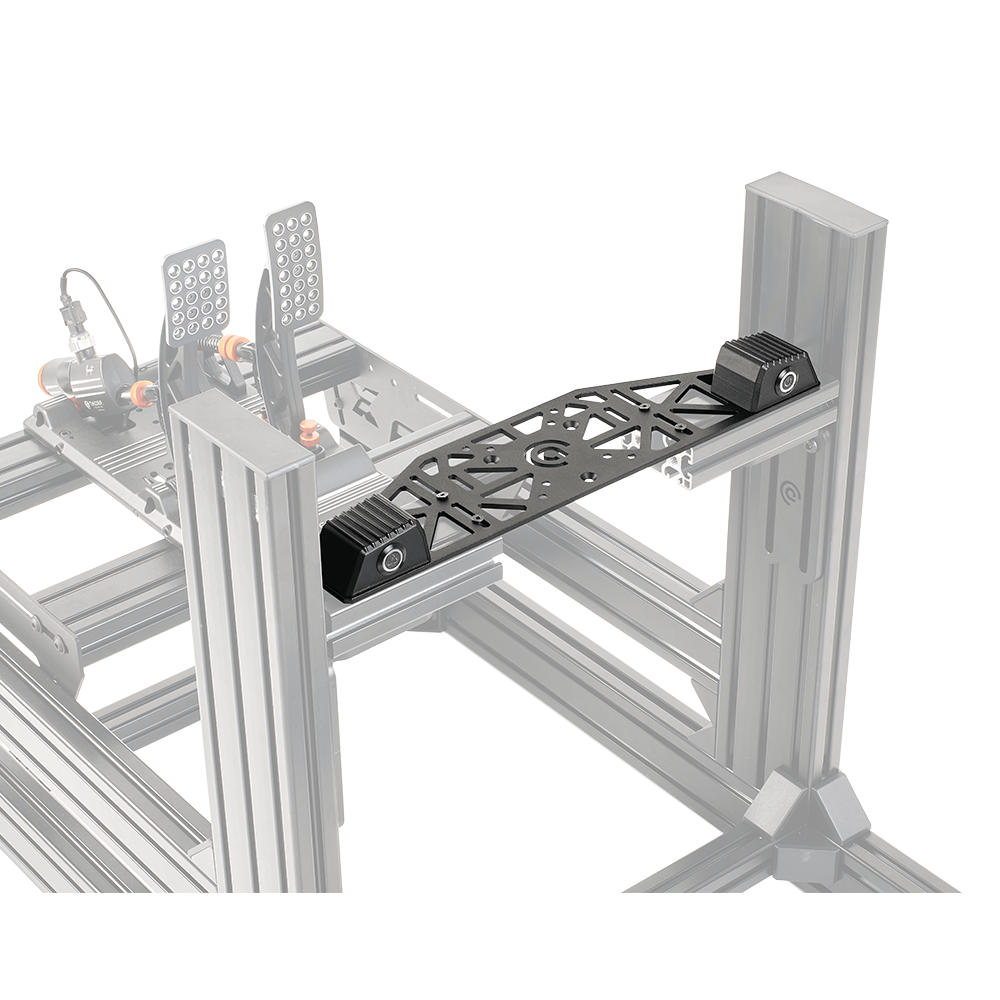 Asetek SimSports Bottom Mount with table clamps, white background, showing sturdy mounting hardware for sim racing setups.