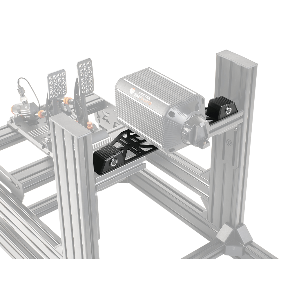 Asetek SimSports Bottom Mount with table clamps for sim racing setups, shown in white on a clean background.