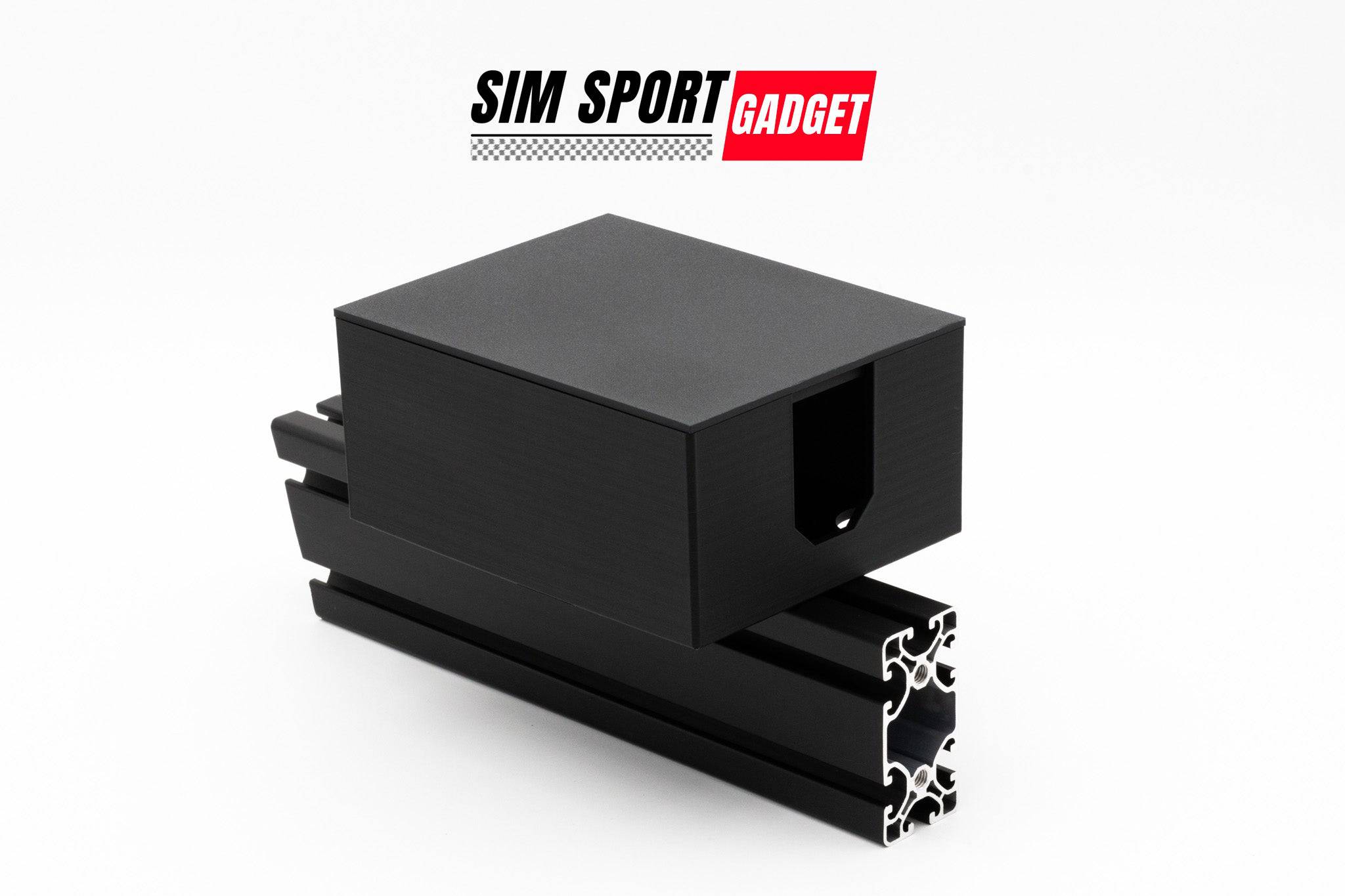SimSportGadget cable management box for sim racing setups, organized with cables neatly contained inside.