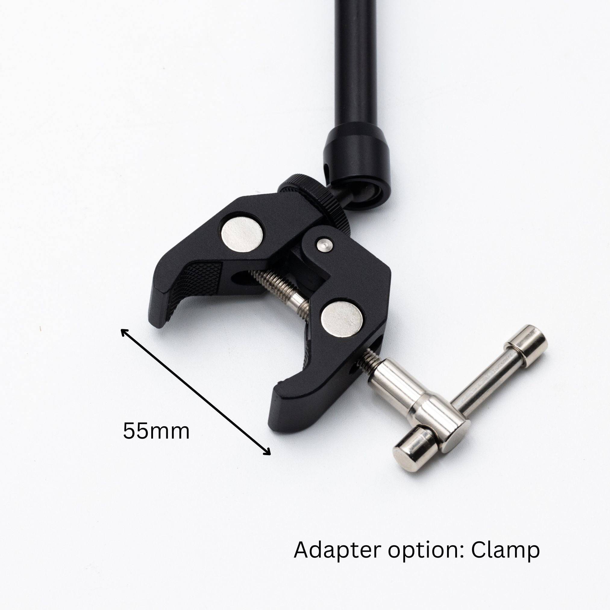 SimSportGadget metal articulating extension arm with clamp adapter and 1/4 thread for sim racing and flight simulation accessories