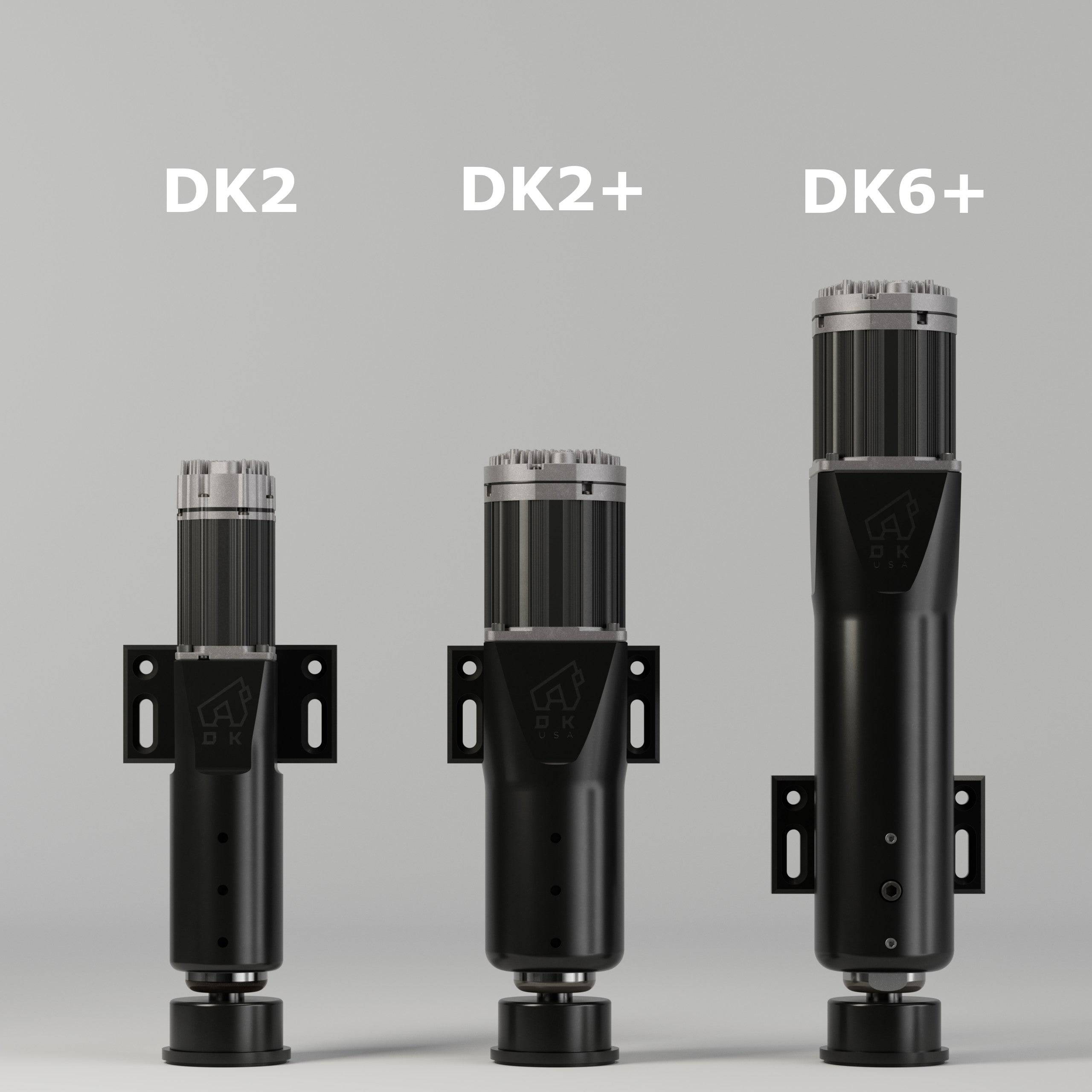 Black DK2+ Motion System from Sigma Integrale Motion Systems with labeled front view, showcasing the haptics and motion control device.