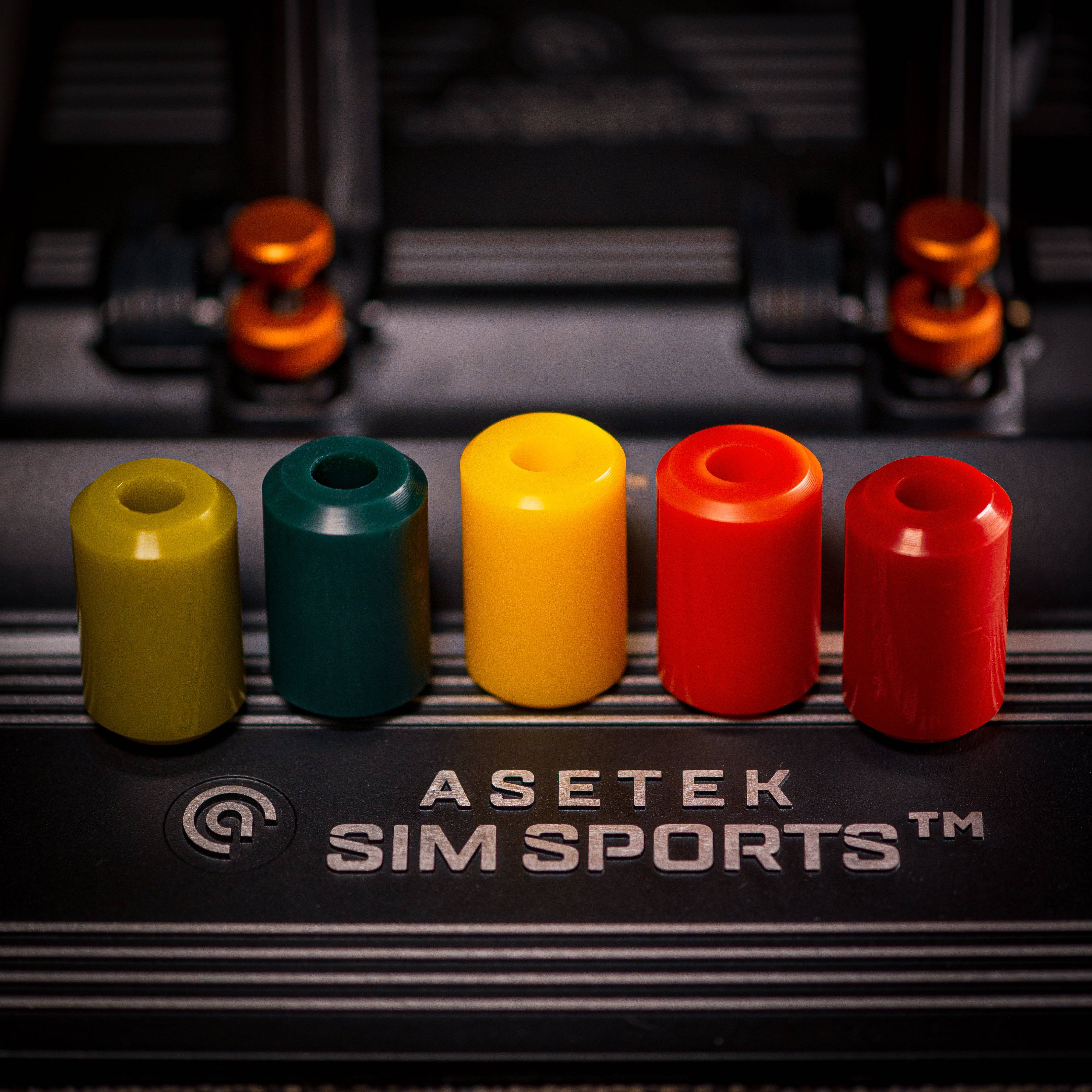 Asetek SimSports brake pedal elastomer kit showing black rubber components for sim racing accessories.