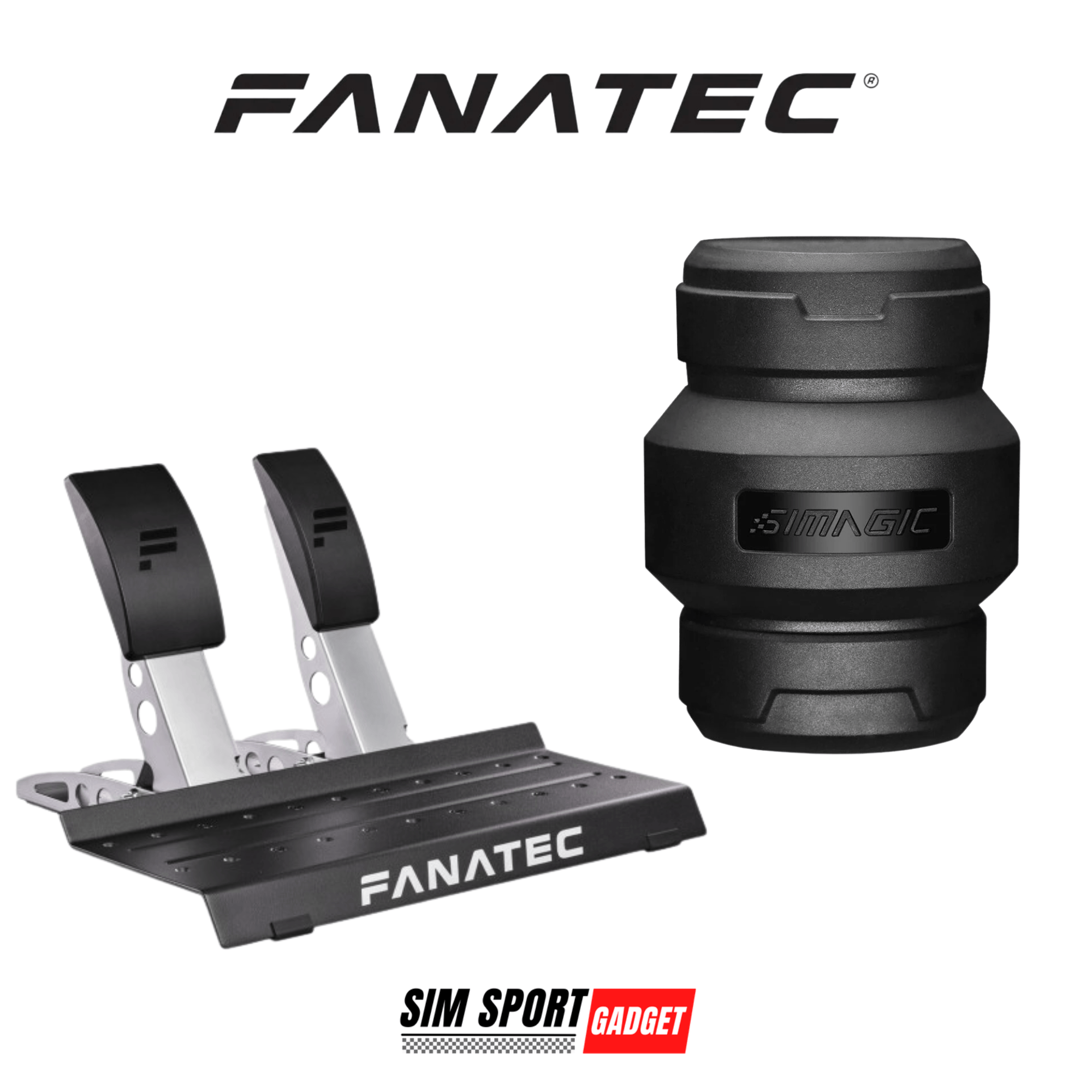 SimSportGadget Fanatec CSL Pedal mounted on Simagic P-HPR NEO pedal mod for racing simulation setups.
