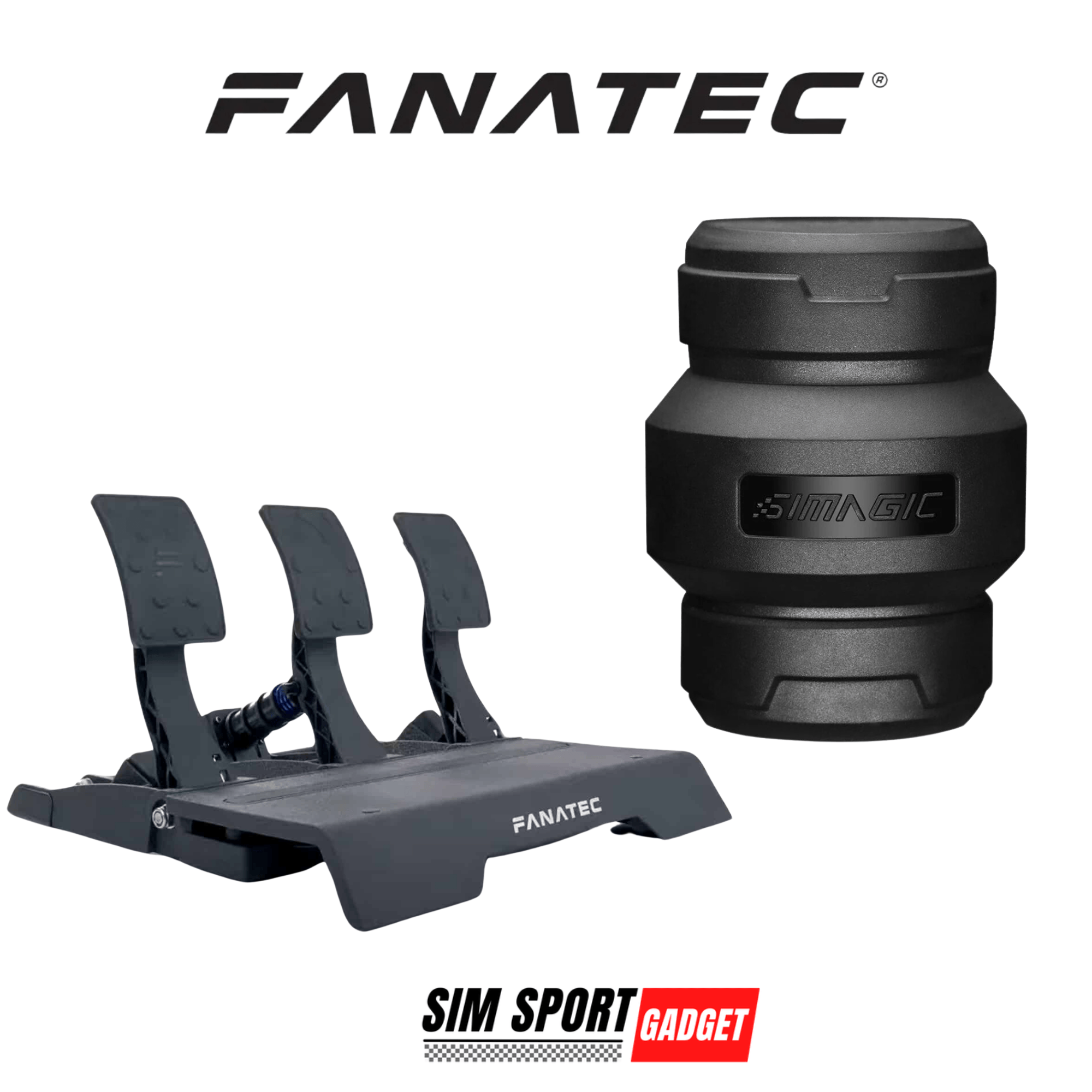 SimSportGadget Fanatec Elite V2 pedal mod mounted on Simagic P-HPR NEO, showcasing adjustable racing pedals for sim racing.