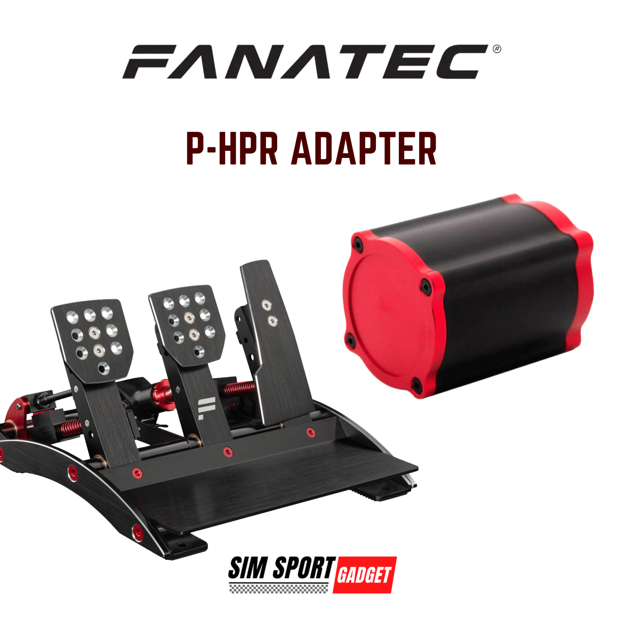 SimSportGadget Pedal Mod for Fanatec ClubSport V3 and Simagic P-HPR mounts, featuring adjustable pedals for racing simulation setups.
