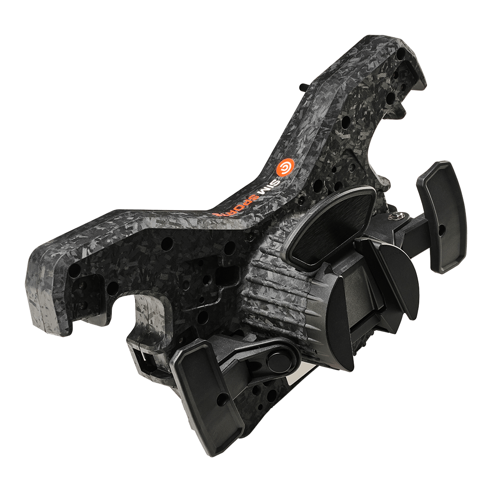 Asetek SimSports Forte Formula Button Box wheel rim in black, gold, and orange with angled back view, showing button layout.