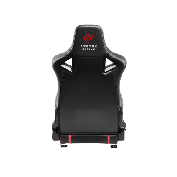 Asetek SimSports Forte Racing Seat for sim racing, showcasing the black ergonomic racing seat with supportive backrest.