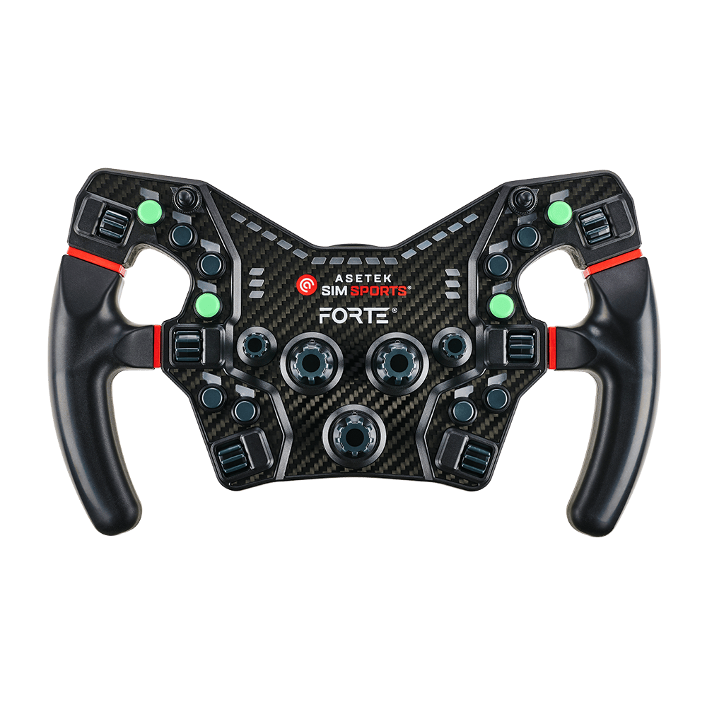Asetek SimSports steering wheel button color kit with green and red cushions for wheel rim accessories, no background.