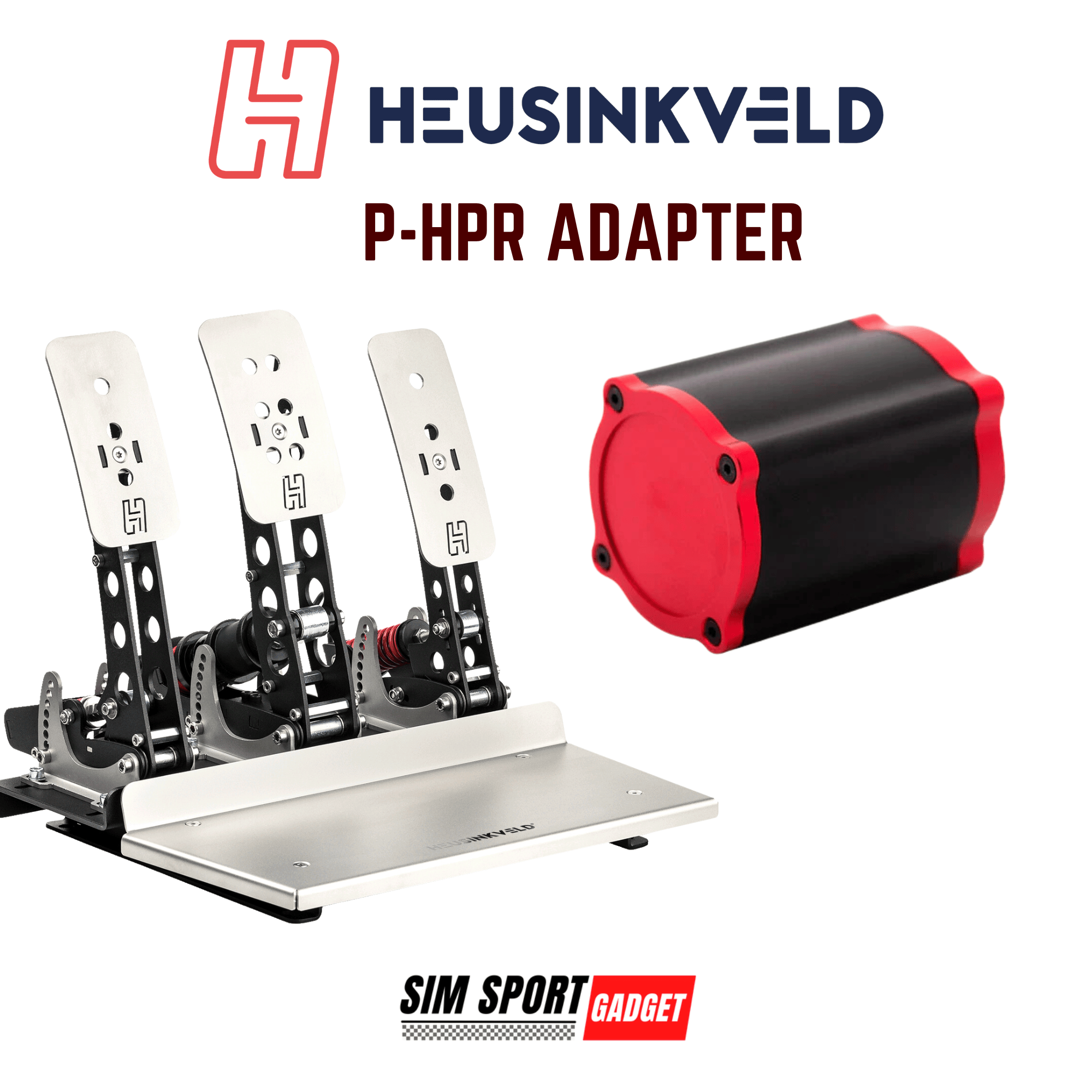 SimSportGadget Heusinkveld Sprint Pedal mod mounted on Simagic P-HPR for racing sim setup showing pedal and mounting details.