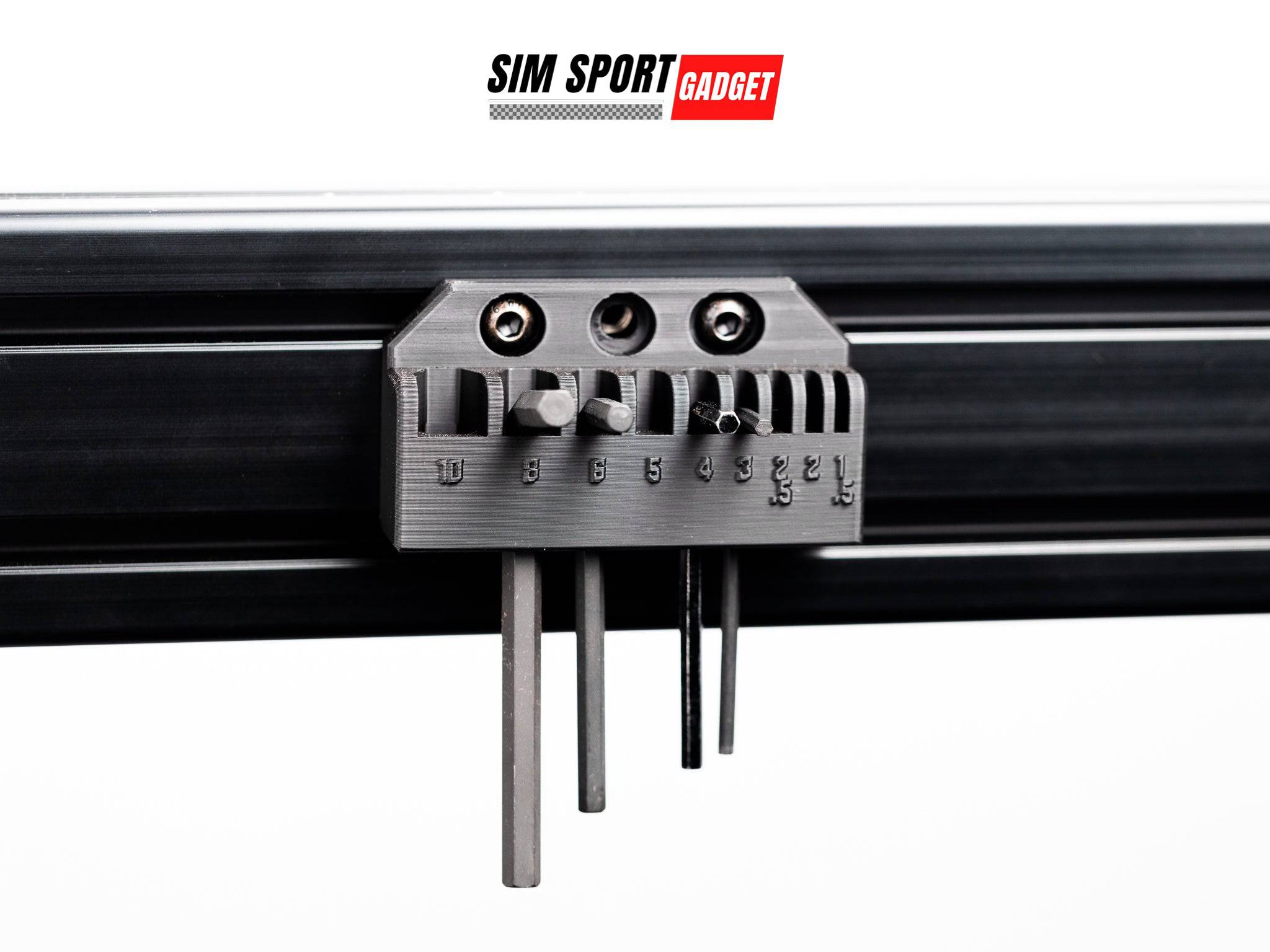 SimSportGadget Allen hex key mount for tool organization on Sim Rig, compact and durable tool holder for gaming or workshop setups.