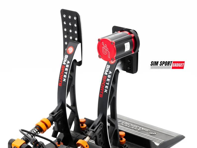 SimSportGadget Asetek Invicta Forte LaPrima Pedal Mod mounted on Simagic P-HPR for racing simulator setup.