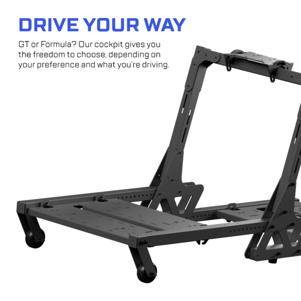 Asetek Racing 2-in-1 Cockpit by Asetek SimSports with adjustable racing seat and steering wheel mount, shown in a gaming setup.