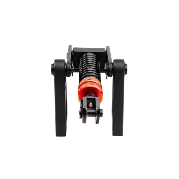 Asetek SimSports Initium Clutch Upgrade Kit pedals for racing simulators, shown from the front view, with detailed metal design.