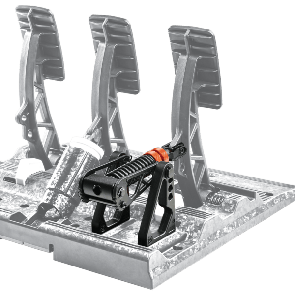 Asetek SimSports Initium Clutch Upgrade Kit pedals in greyed-out design, featuring detailed close-up of pedal components.